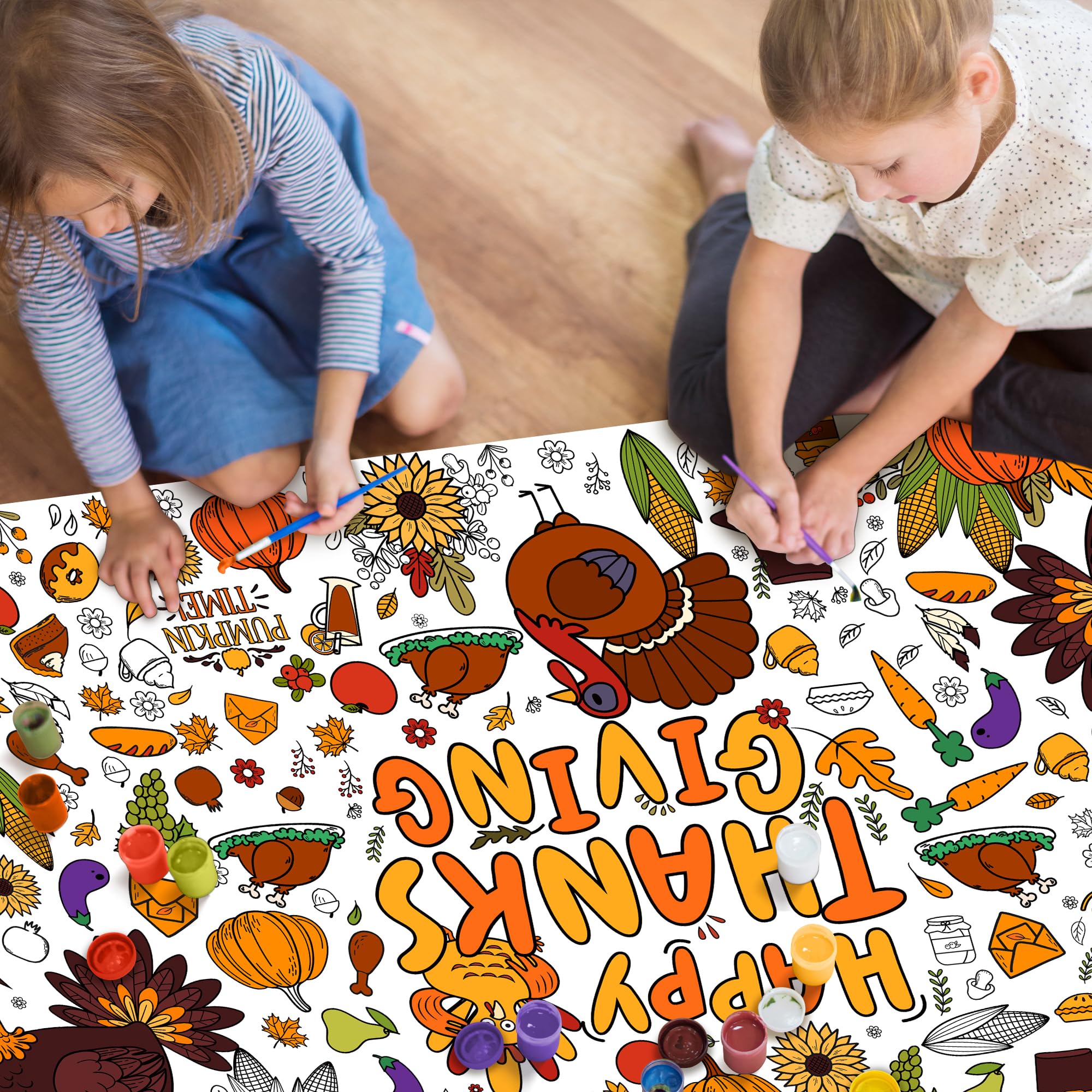 OHOME Thanksgiving Giant Coloring Poster Tablecloth – 30 x 72 in Jumbo Kids Coloring Banner for Activities, Gifts & Decor