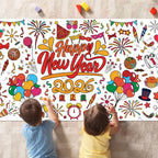 OHOME Happy New Year Giant Coloring Poster/Tablecloth – 30x72in for 2026 New Year Party & Kids Activities