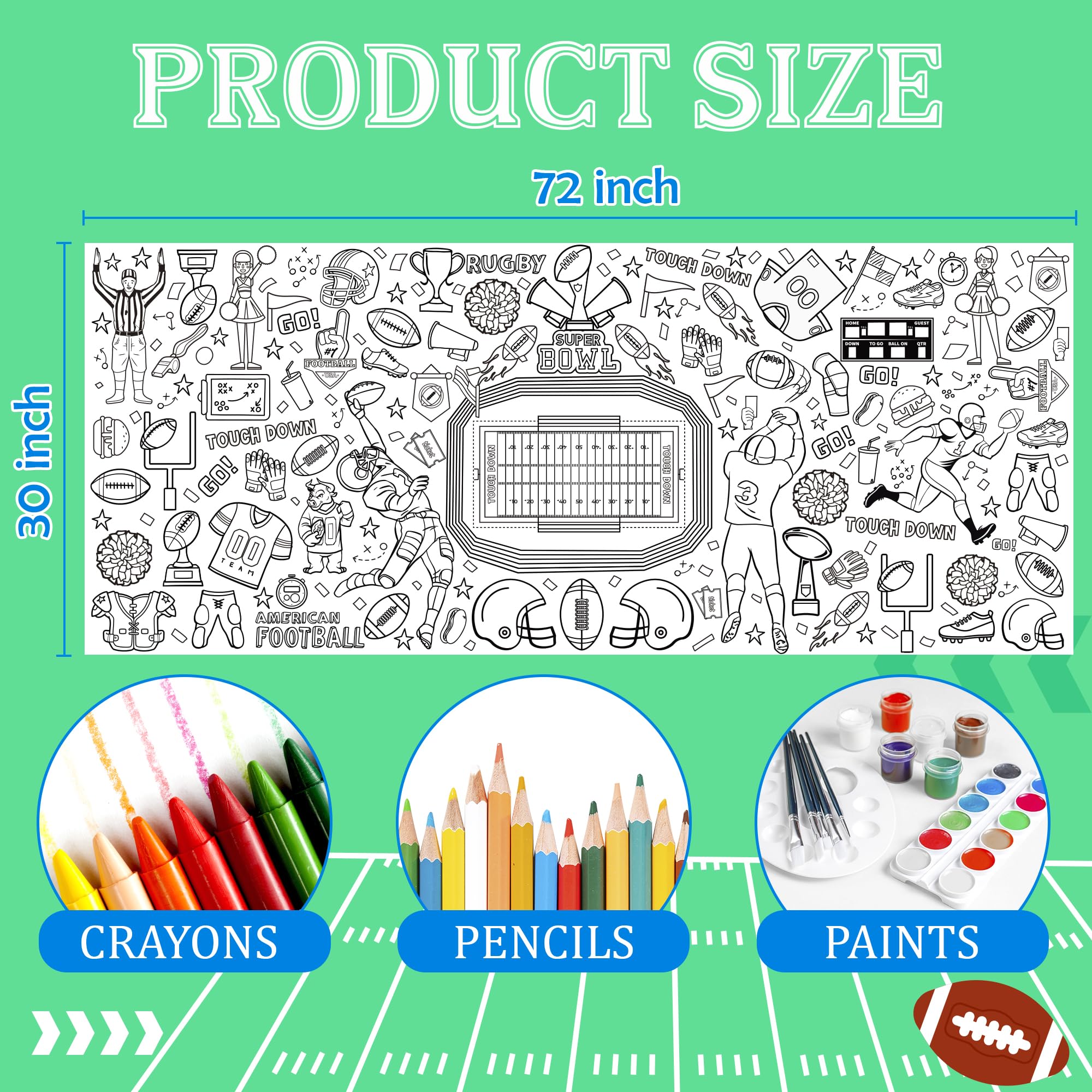 OHOME Football Giant Coloring Poster - 30 x 72 Inch Tablecloth & Party Banner