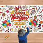 OHOME Happy New Year Giant Coloring Poster/Tablecloth – 30x72in for 2026 New Year Party & Kids Activities