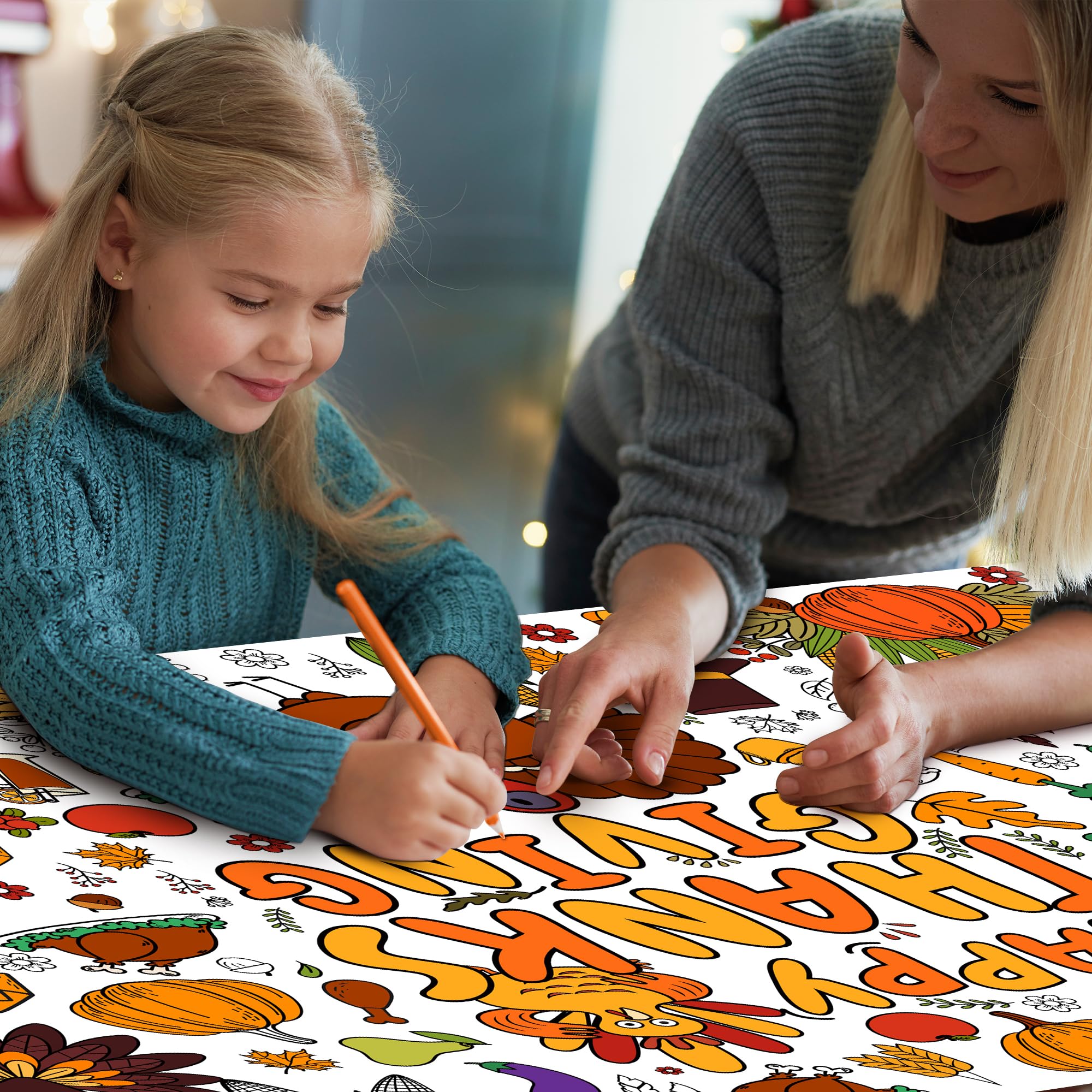 OHOME Thanksgiving Giant Coloring Poster Tablecloth – 30 x 72 in Jumbo Kids Coloring Banner for Activities, Gifts & Decor