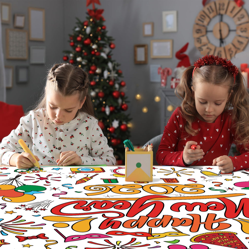 OHOME Happy New Year Giant Coloring Poster/Tablecloth – 30x72in for 2026 New Year Party & Kids Activities