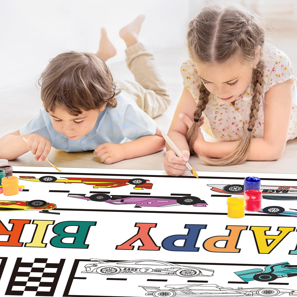 OHOME Race Car Giant Coloring Poster Tablecloth – 30 x 72 in Birthday Party Decor