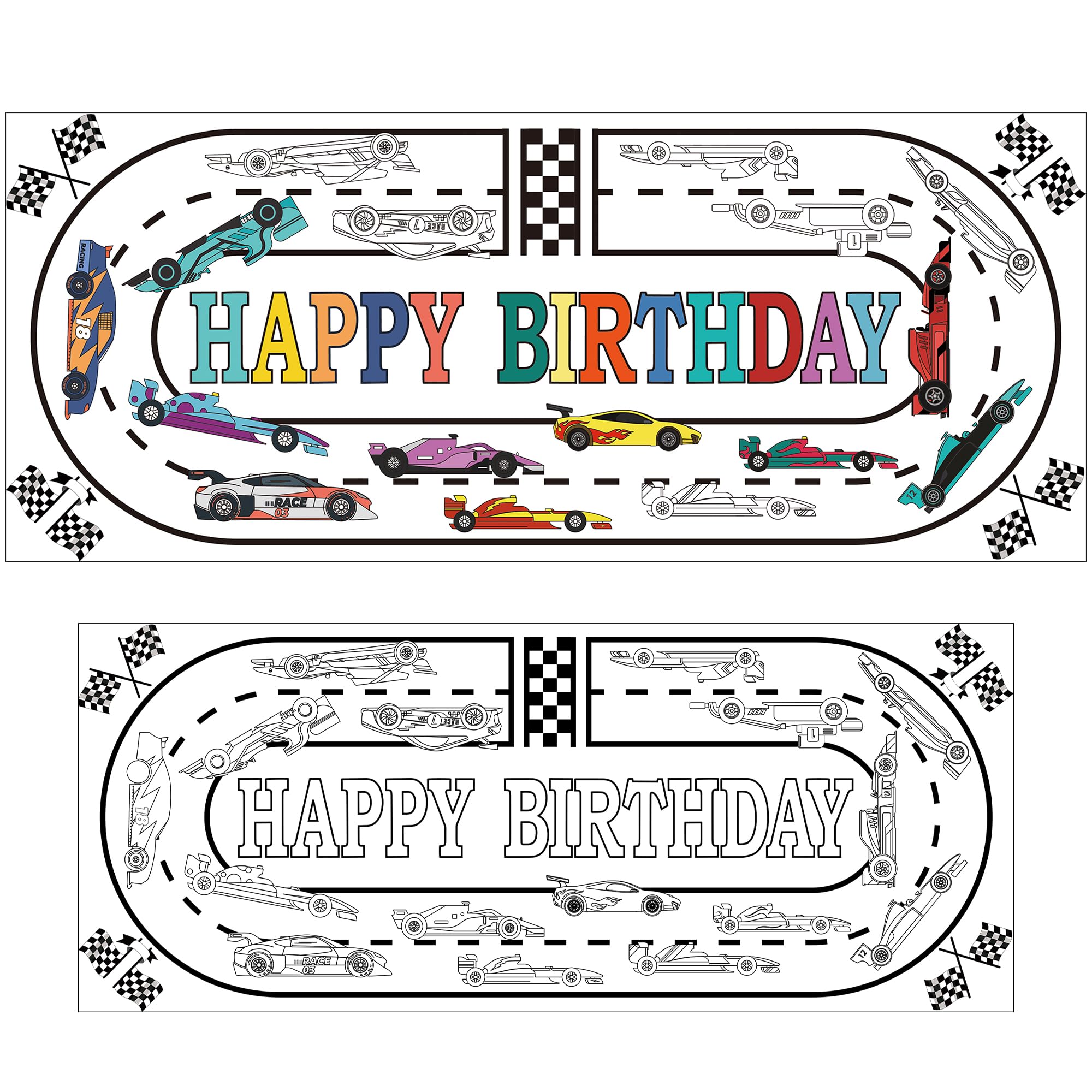 OHOME Race Car Giant Coloring Poster Tablecloth – 30 x 72 in Birthday Party Decor