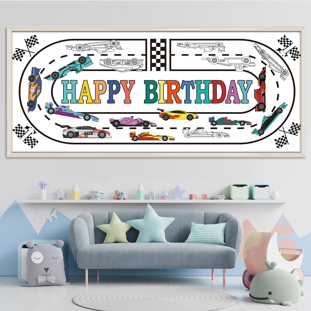 OHOME Race Car Giant Coloring Poster Tablecloth – 30 x 72 in Birthday Party Decor