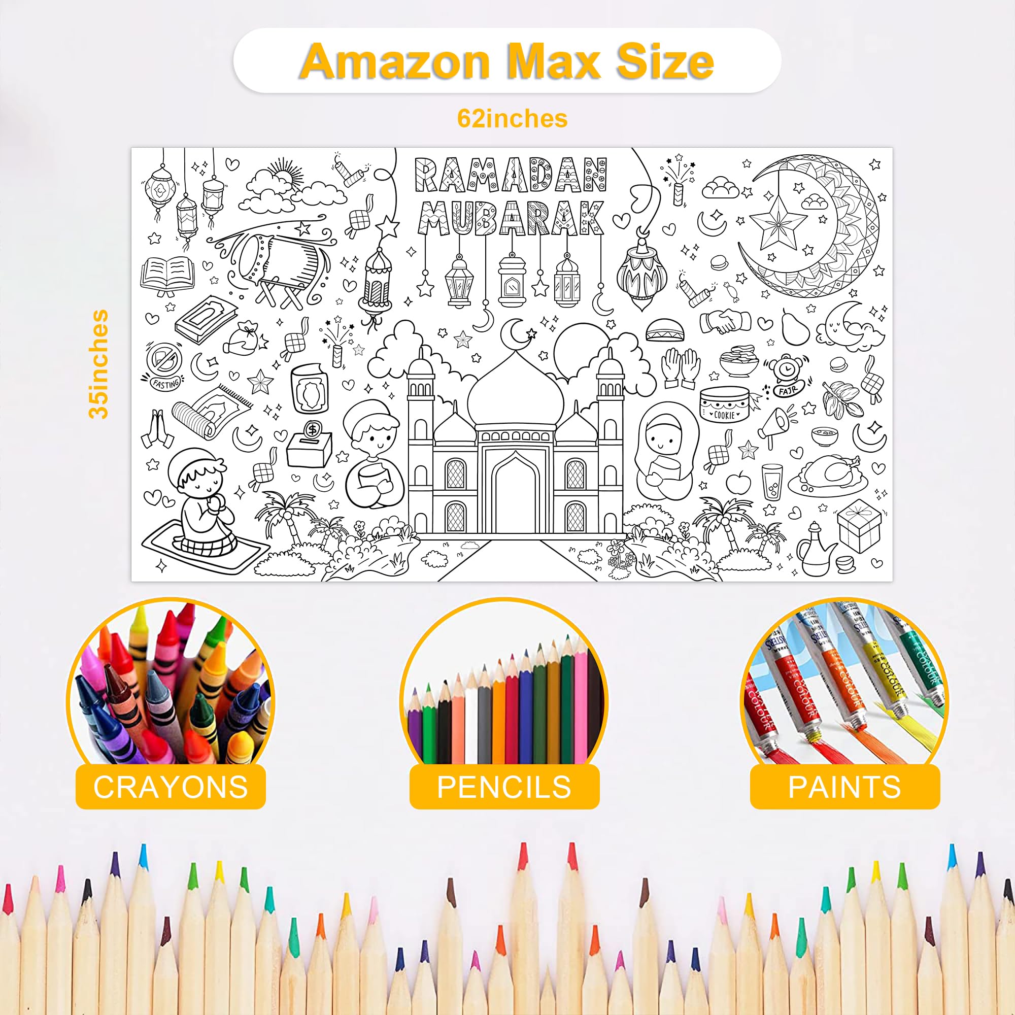 OHOME Ramadan Giant Coloring Poster - Jumbo Banner for Kids Crafts, Decor & Ramadan Celebrations
