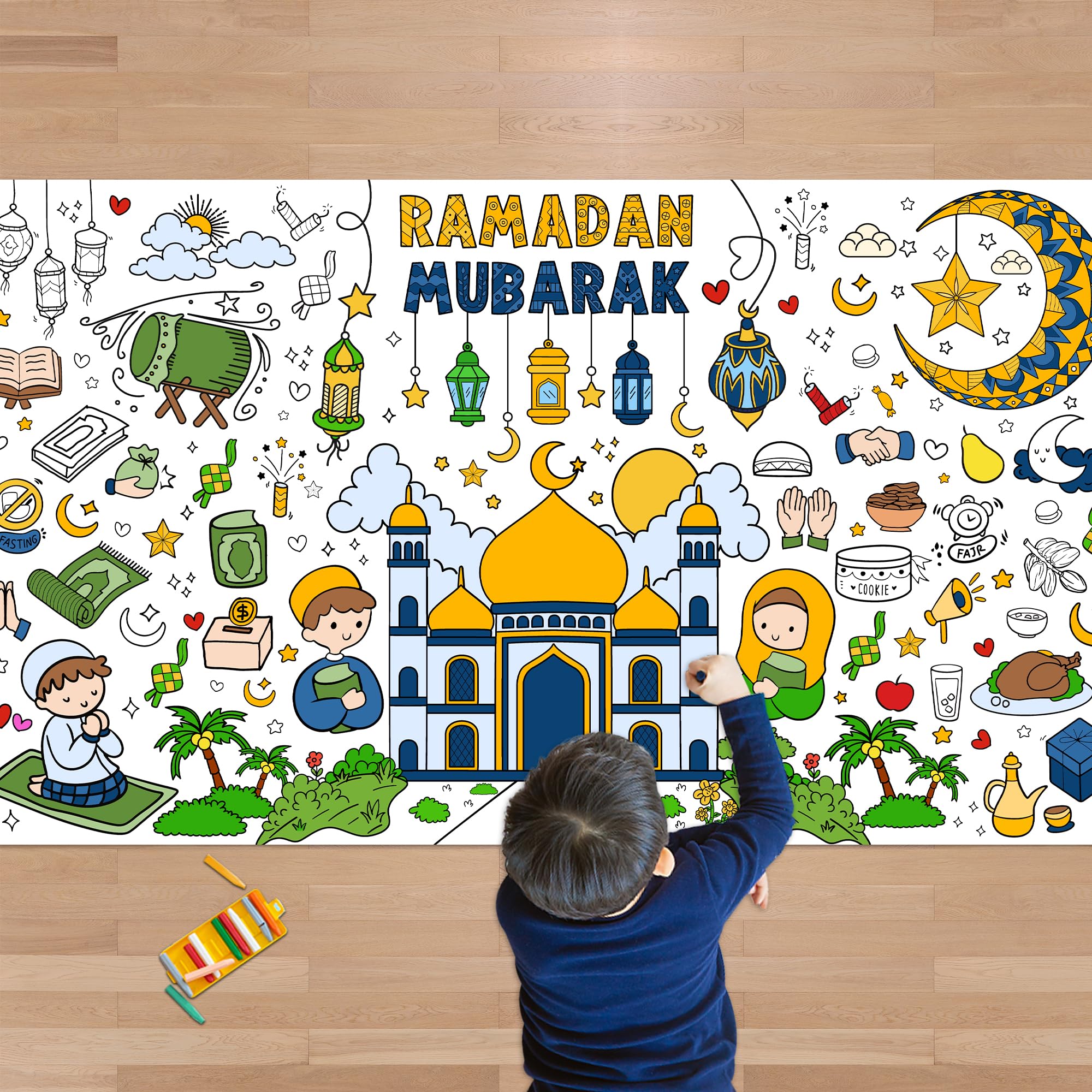 OHOME Ramadan Giant Coloring Poster - Jumbo Banner for Kids Crafts, Decor & Ramadan Celebrations
