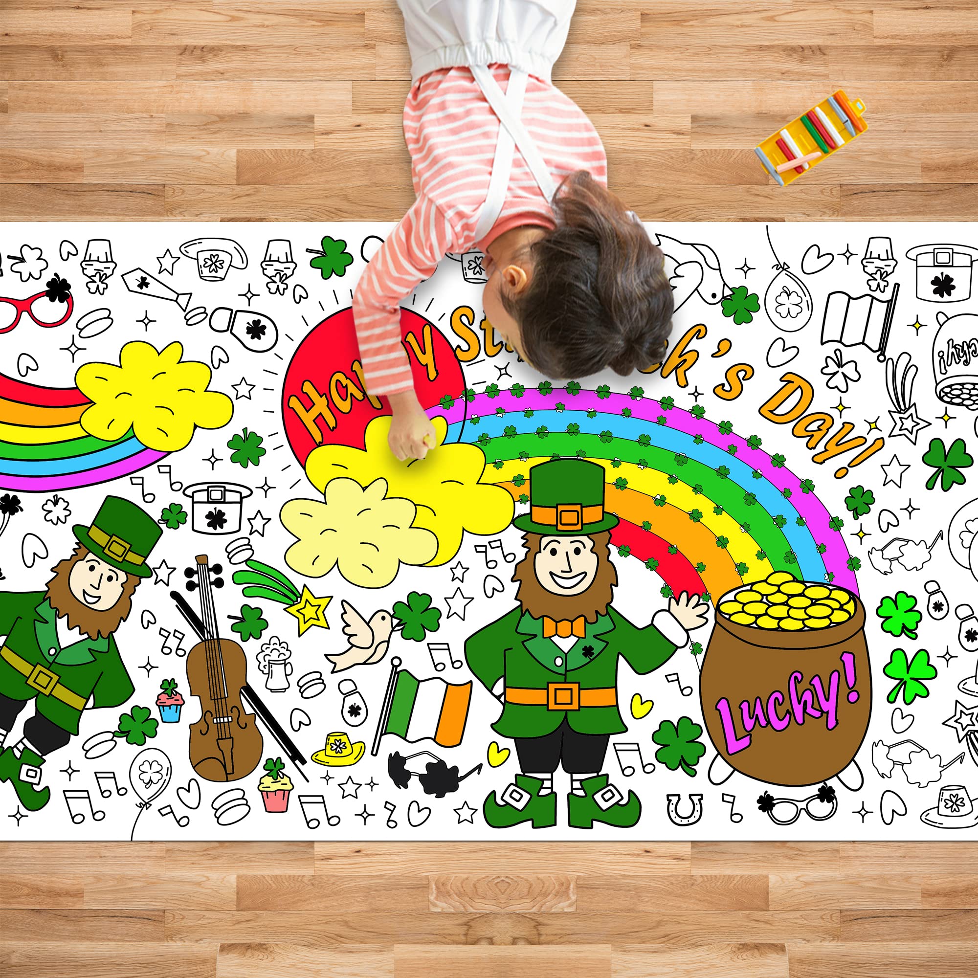 OHOME St. Patrick's Day Giant Coloring Poster & Tablecloth – 30x72 Inches Jumbo Banner for Kids' Crafts & Party Decor