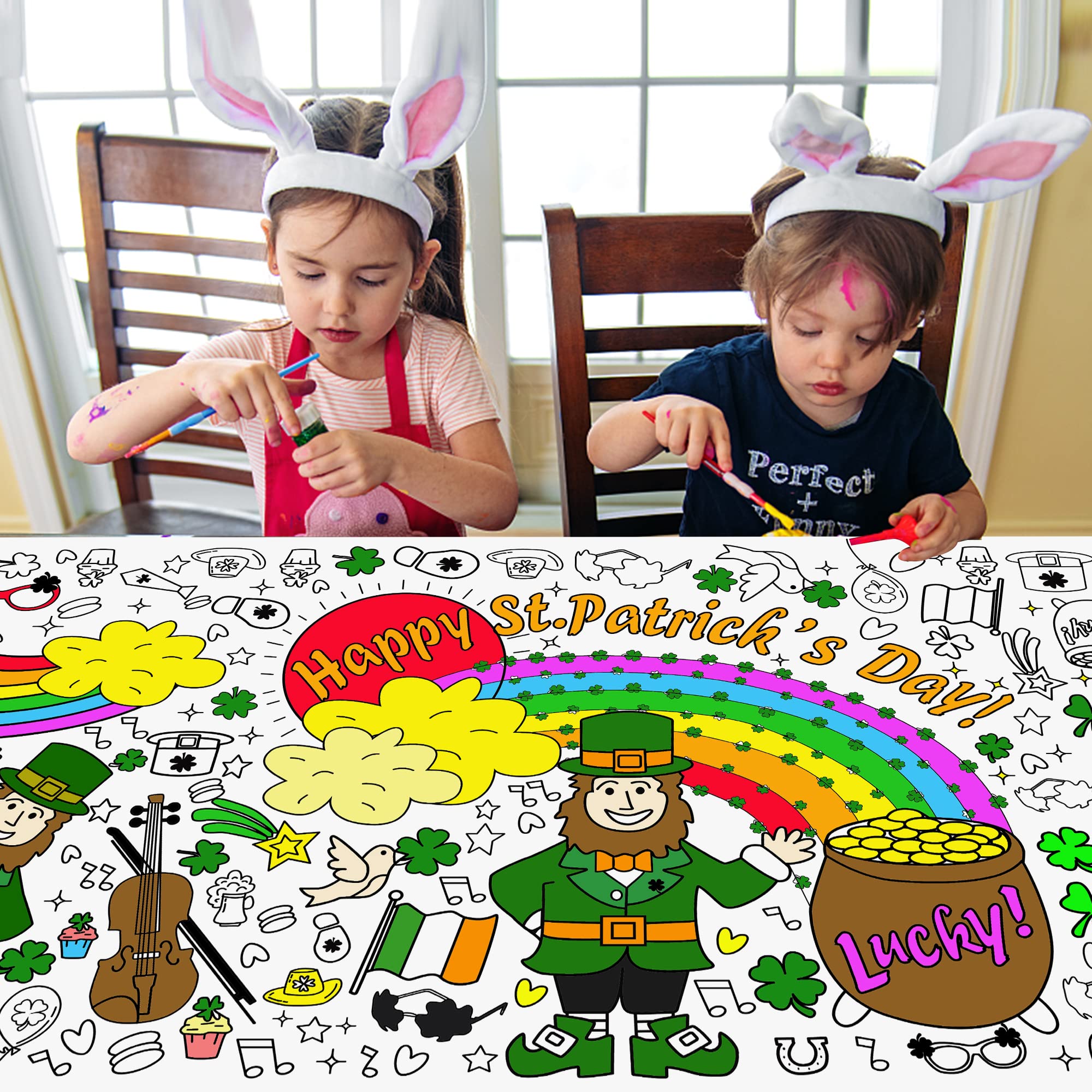 OHOME St. Patrick's Day Giant Coloring Poster & Tablecloth – 30x72 Inches Jumbo Banner for Kids' Crafts & Party Decor