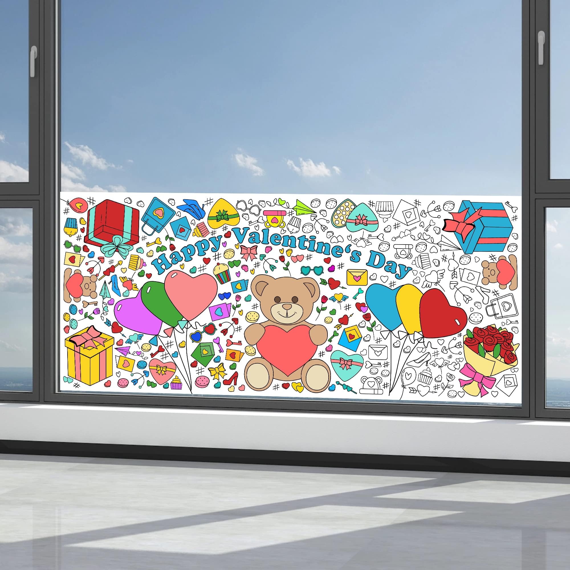 OHOME Valentines Giant Coloring Poster Tablecloth – 30x72 in for Kids' Classroom Activities