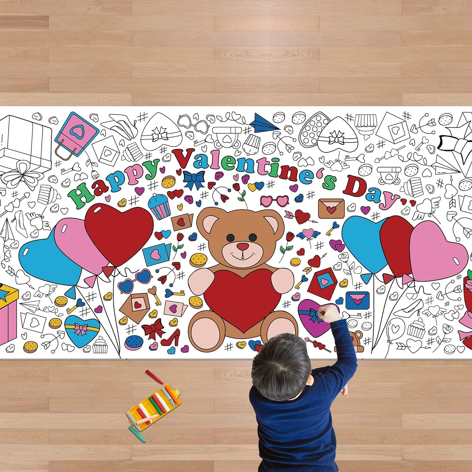 OHOME Valentines Giant Coloring Poster Tablecloth – 30x72 in for Kids' Classroom Activities