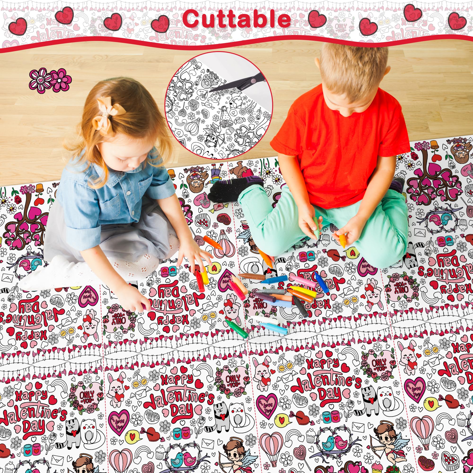 OHOME Valentines Coloring Tablecloth – 54x88 in | Valentines Decorations & Kids Crafts