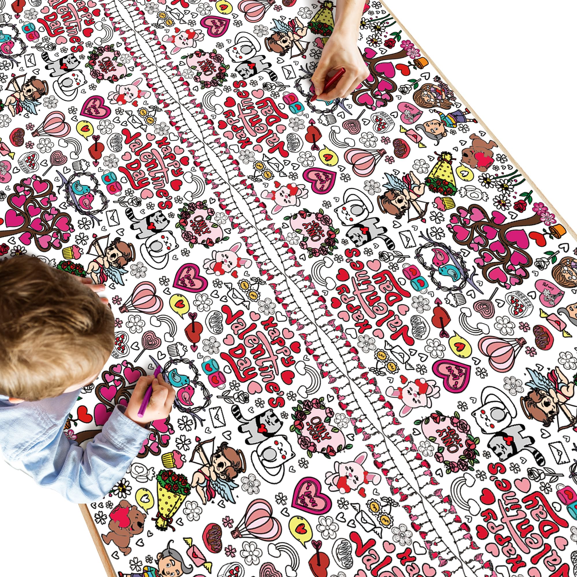OHOME Valentines Coloring Tablecloth – 54x88 in | Valentines Decorations & Kids Crafts