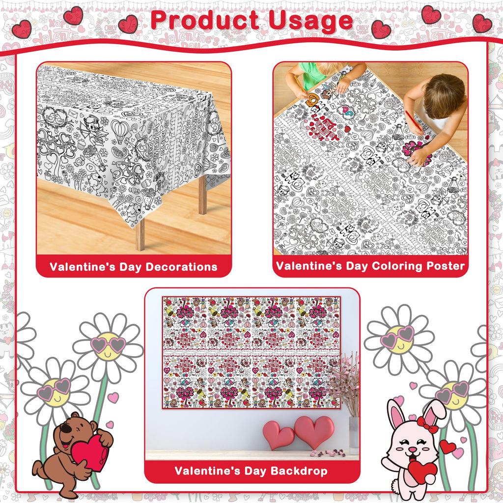 OHOME Valentines Coloring Tablecloth – 54x88 in | Valentines Decorations & Kids Crafts