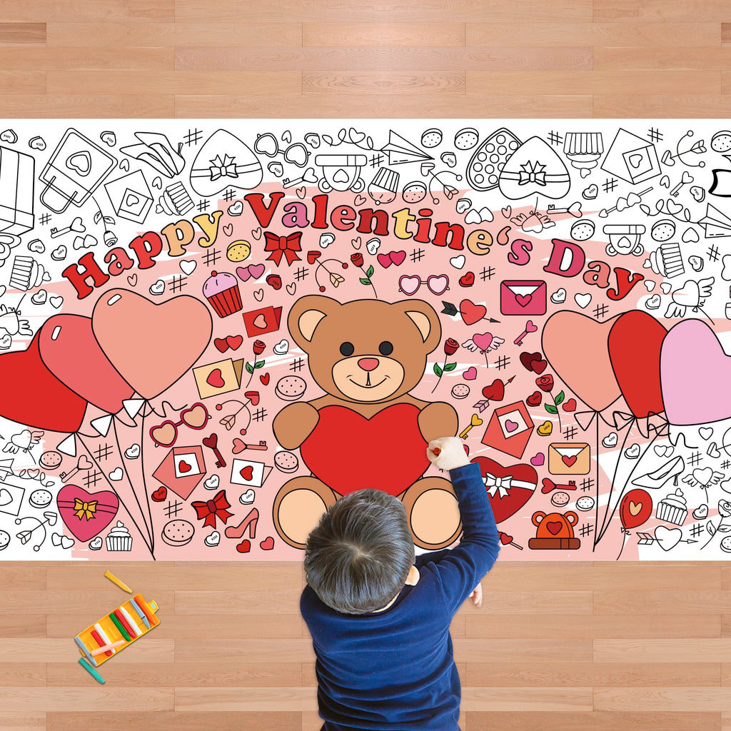 OHOME Valentines Giant Coloring Poster Tablecloth – 30x72 in for Kids' Classroom Activities