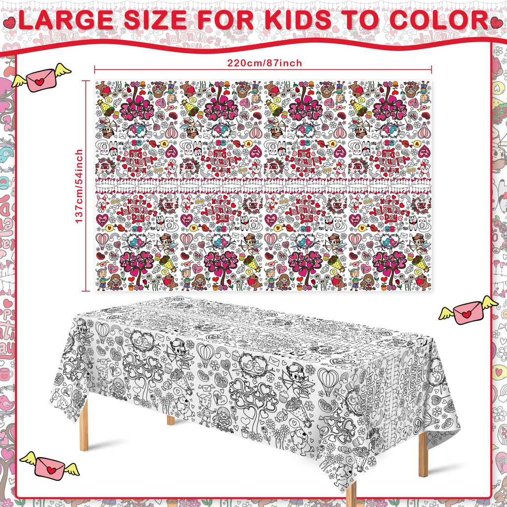 OHOME Valentines Coloring Tablecloth – 54x88 in | Valentines Decorations & Kids Crafts