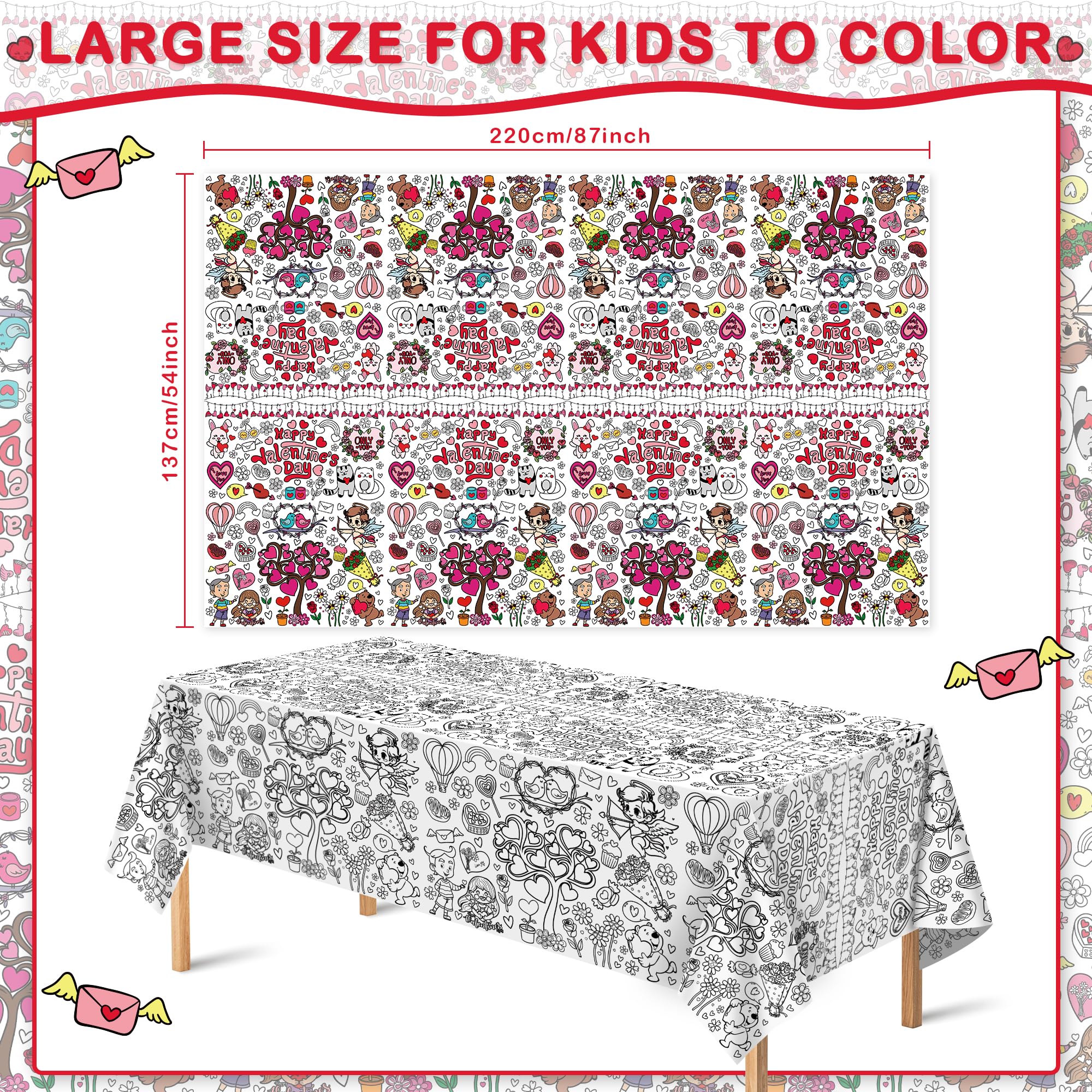 OHOME Valentines Coloring Tablecloth – 54x88 in | Valentines Decorations & Kids Crafts
