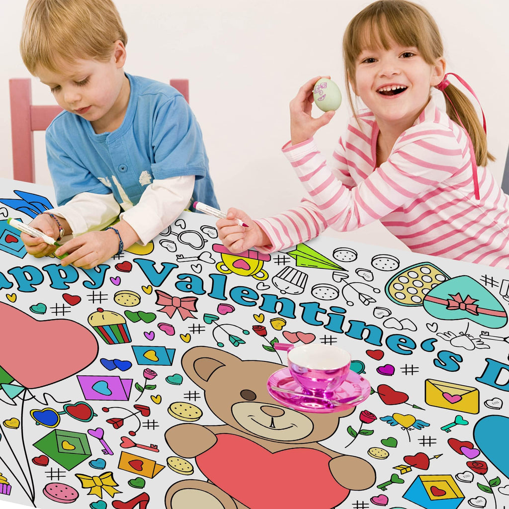 OHOME Valentines Giant Coloring Poster Tablecloth – 30x72 in for Kids' Classroom Activities