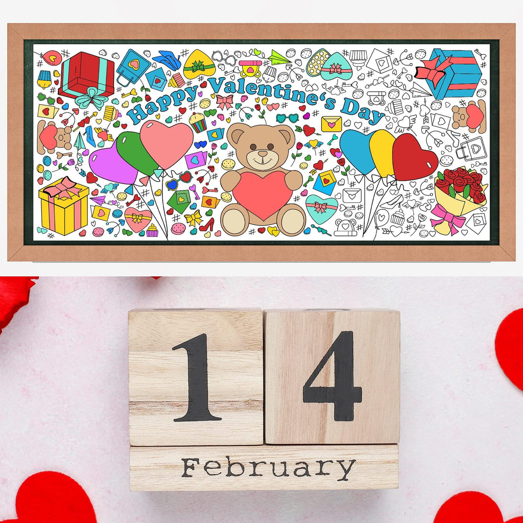 OHOME Valentines Giant Coloring Poster Tablecloth – 30x72 in for Kids' Classroom Activities