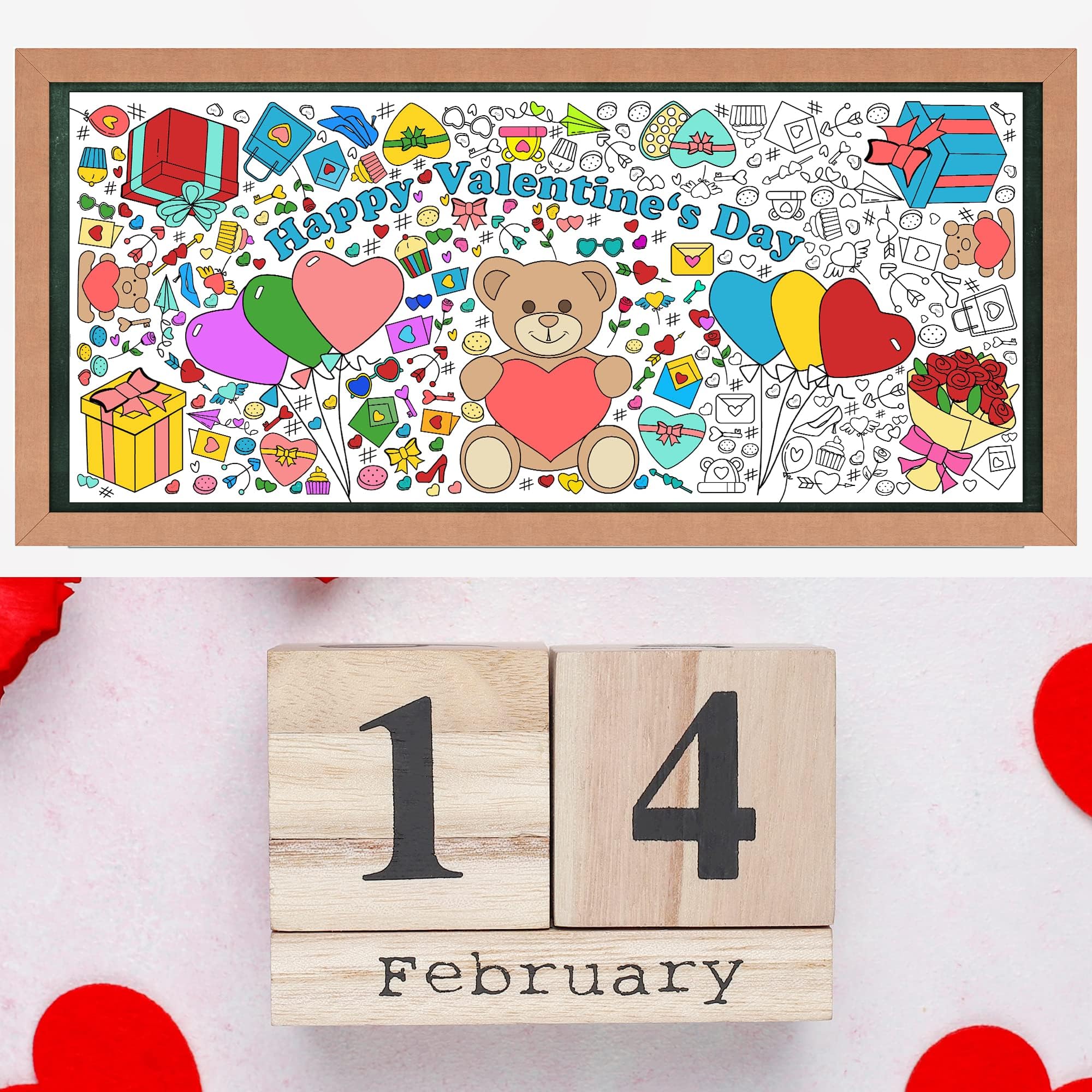 OHOME Valentines Giant Coloring Poster Tablecloth – 30x72 in for Kids' Classroom Activities