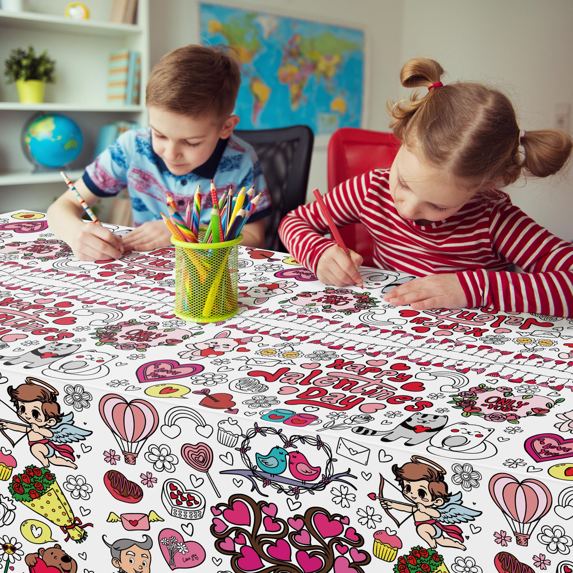 OHOME Valentines Coloring Tablecloth – 54x88 in | Valentines Decorations & Kids Crafts