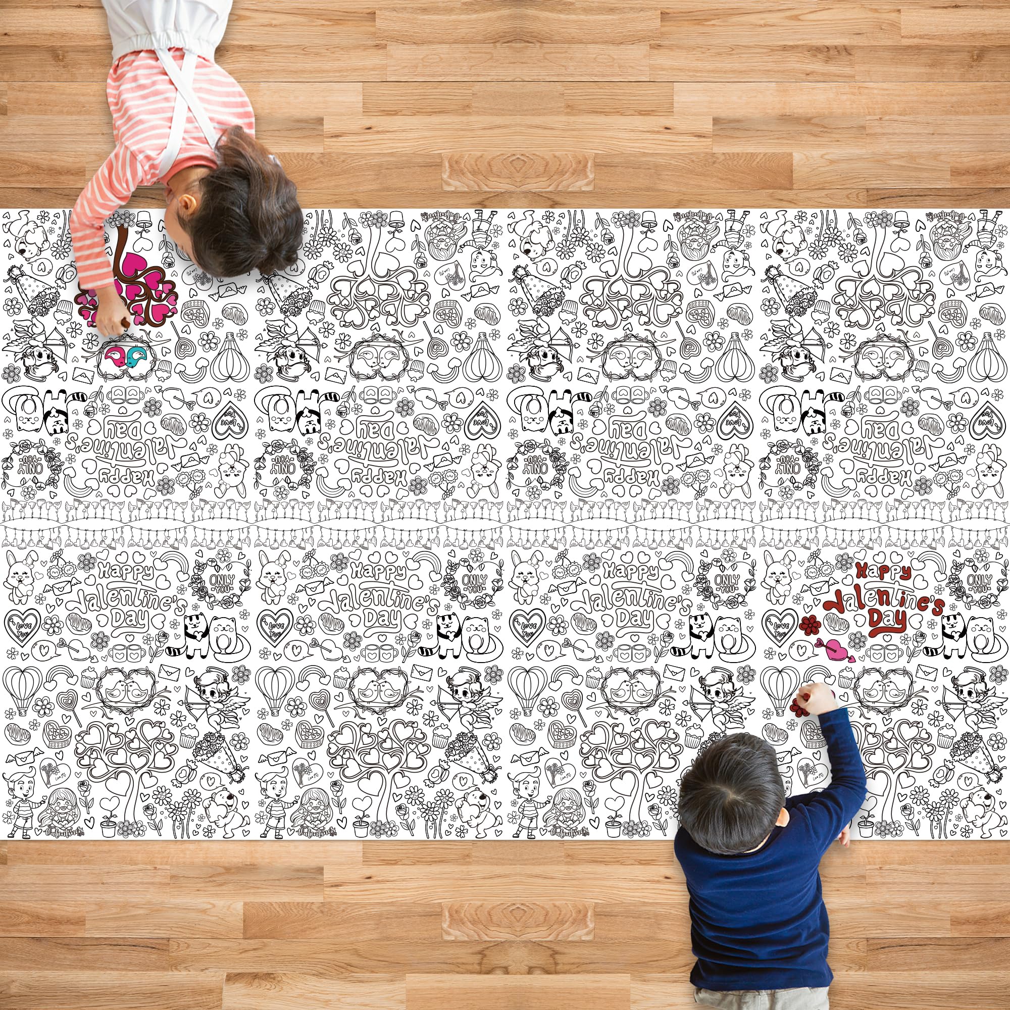 OHOME Valentines Coloring Tablecloth – 54x88 in | Valentines Decorations & Kids Crafts