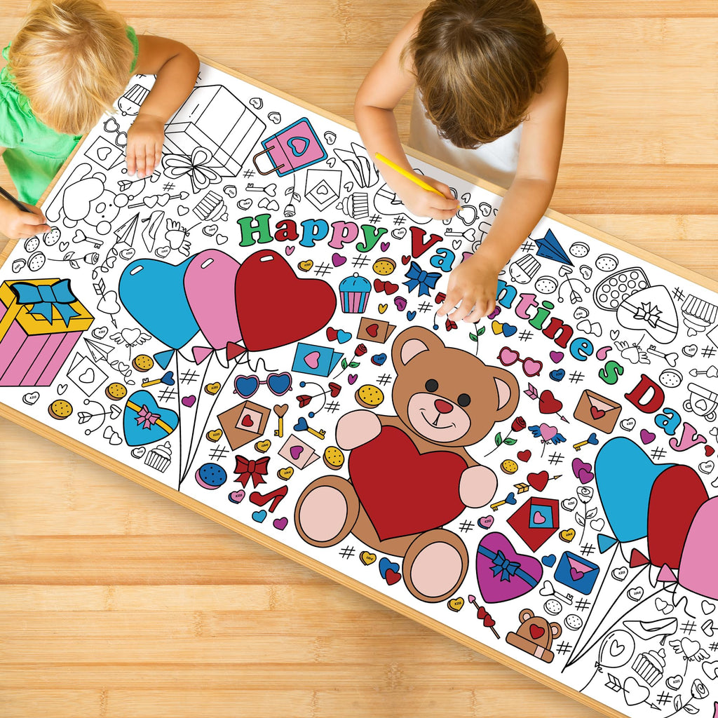 OHOME Valentines Giant Coloring Poster Tablecloth – 30x72 in for Kids' Classroom Activities