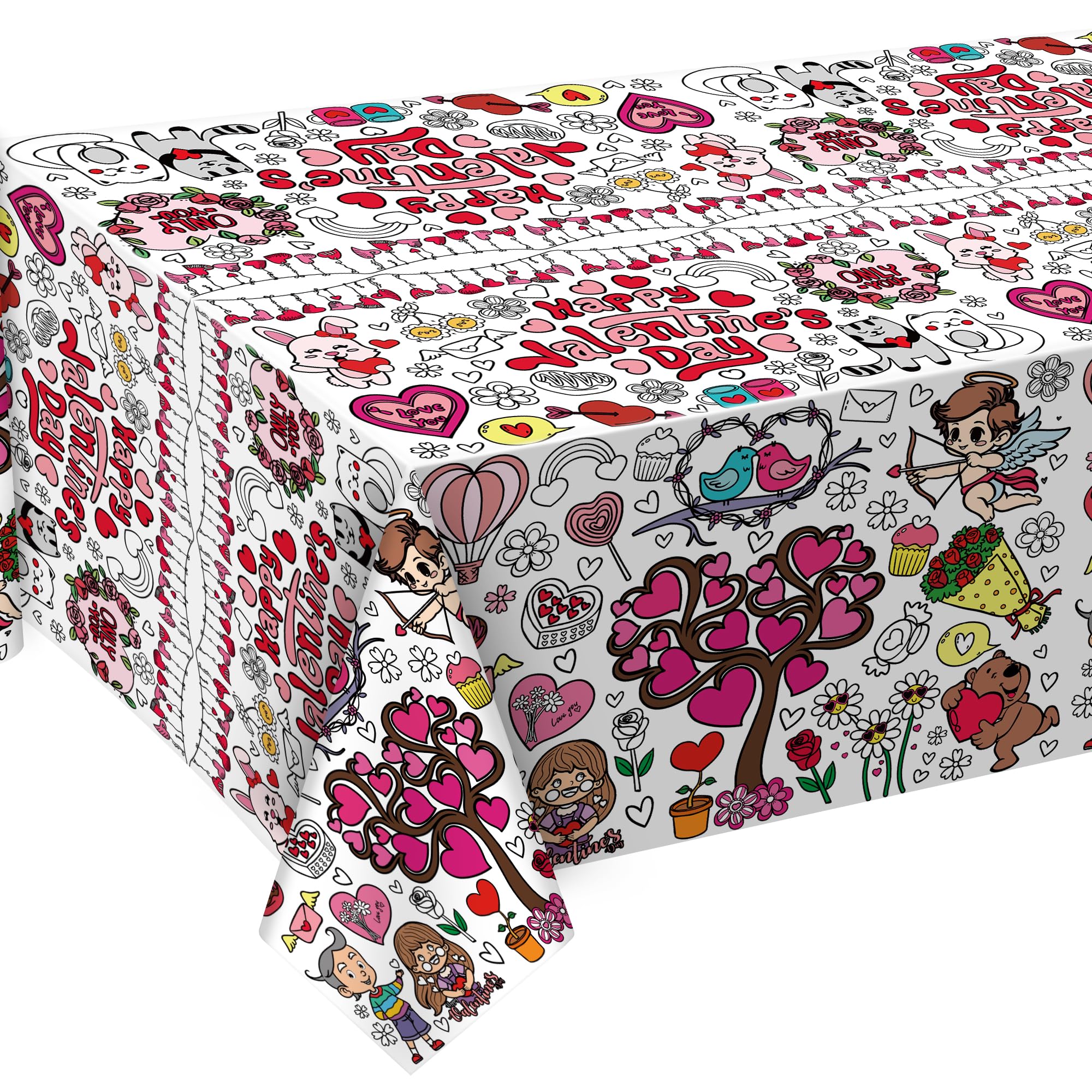 OHOME Valentines Coloring Tablecloth – 54x88 in | Valentines Decorations & Kids Crafts