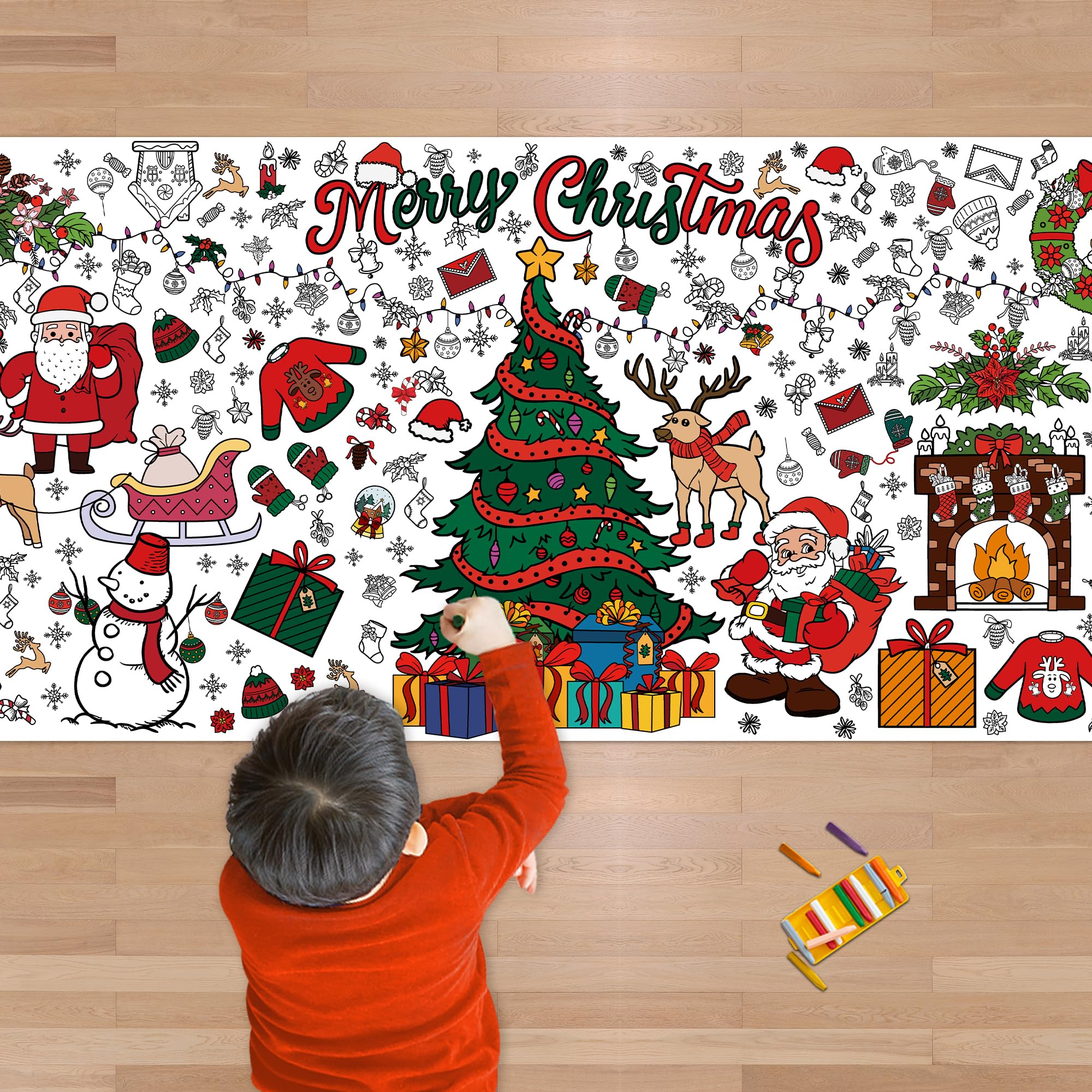 OHOME Xmas Giant Coloring Poster – 30x72 Inches Jumbo Coloring Banner for Kids, Parties, and Classroom Decor