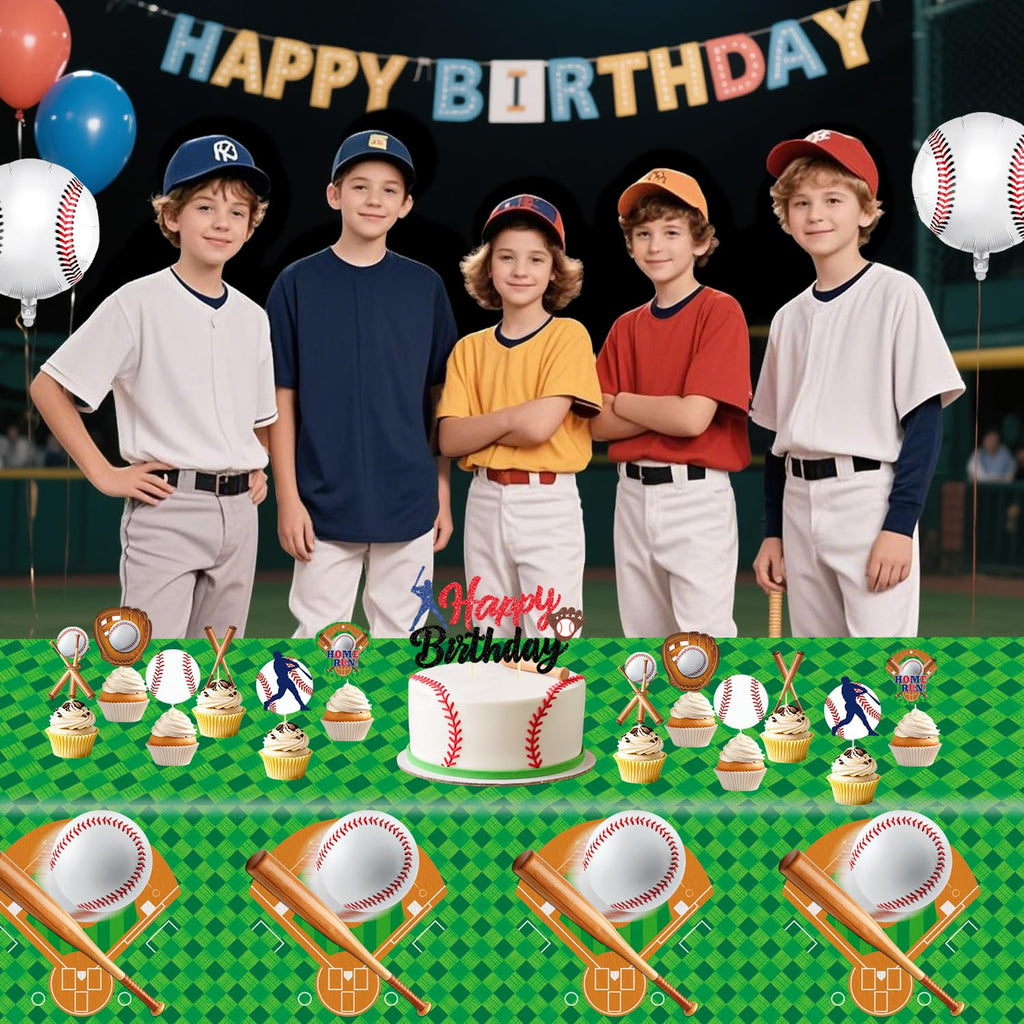 Oigco Baseball Tablecloths 4-Pack - 54 x 108 in Disposable Plastic Covers