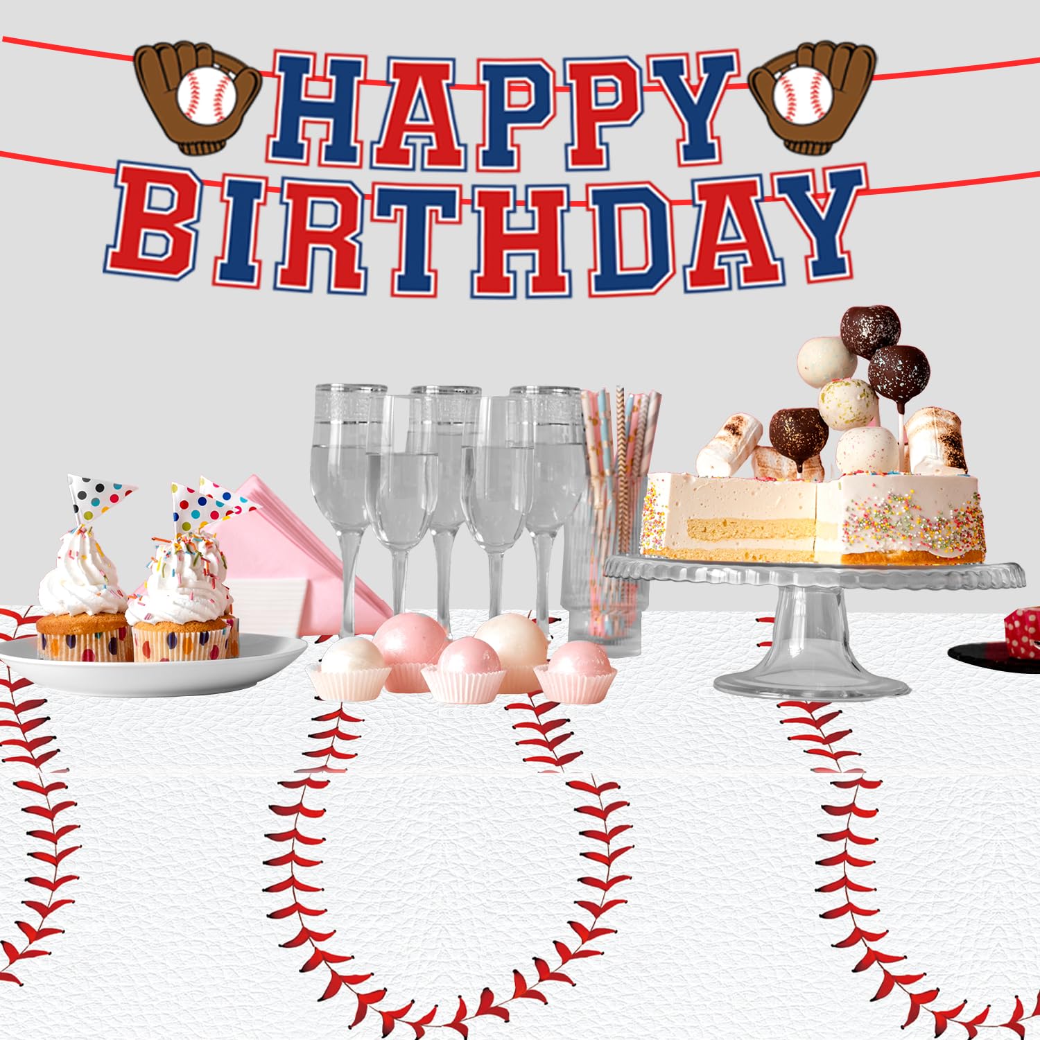 Oigco Baseball Tablecloths – 4-Pack Disposable Plastic Table Covers, 54 x 108 in, Baseball Party Decorations