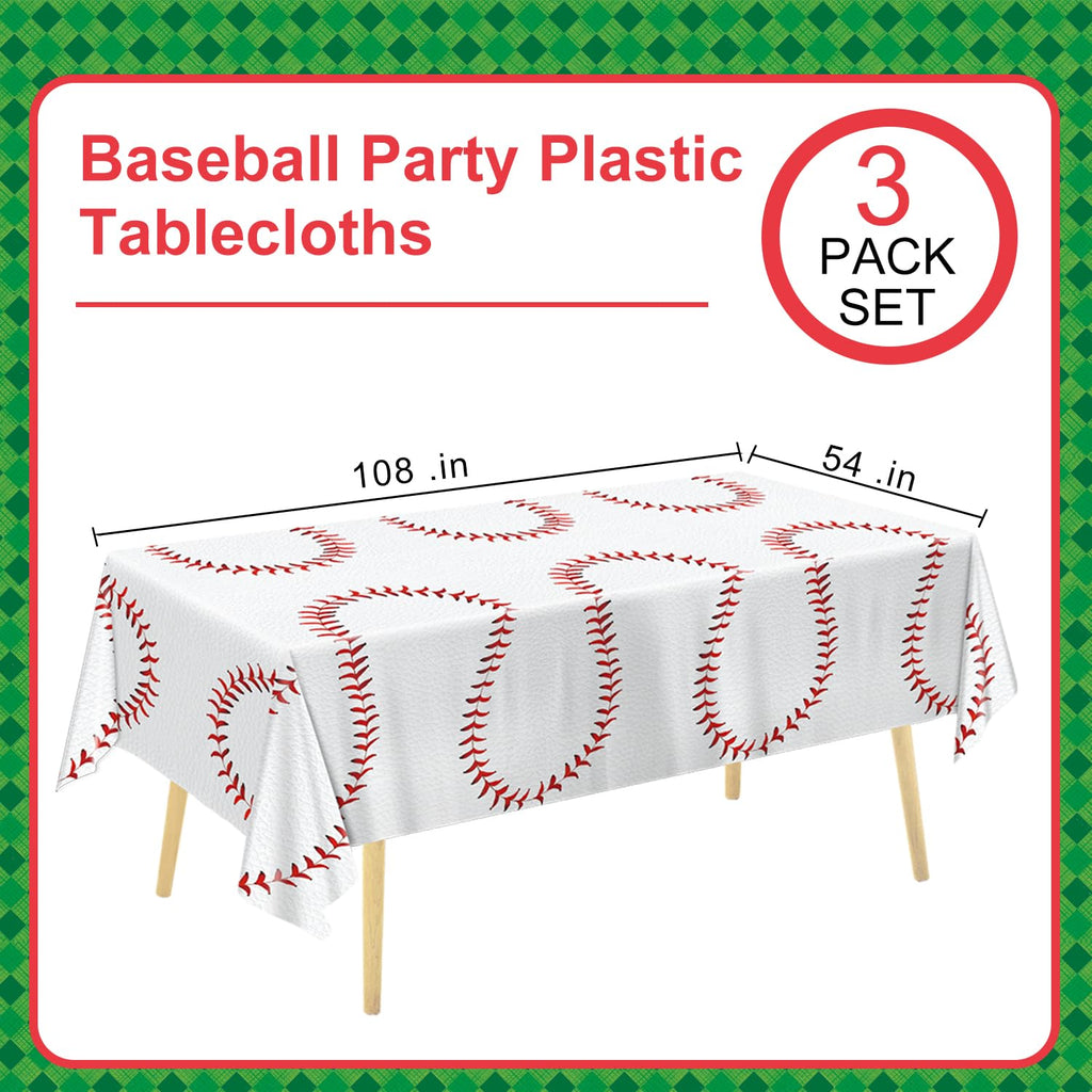 Oigco Baseball Tablecloths – 4-Pack Disposable Plastic Table Covers, 54 x 108 in, Baseball Party Decorations