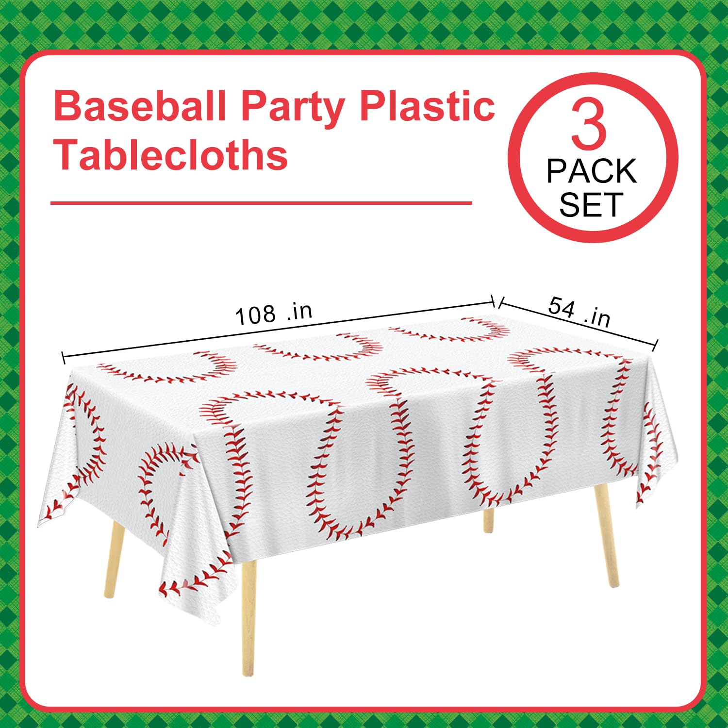 Oigco Baseball Tablecloths – 4-Pack Disposable Plastic Table Covers, 54 x 108 in, Baseball Party Decorations