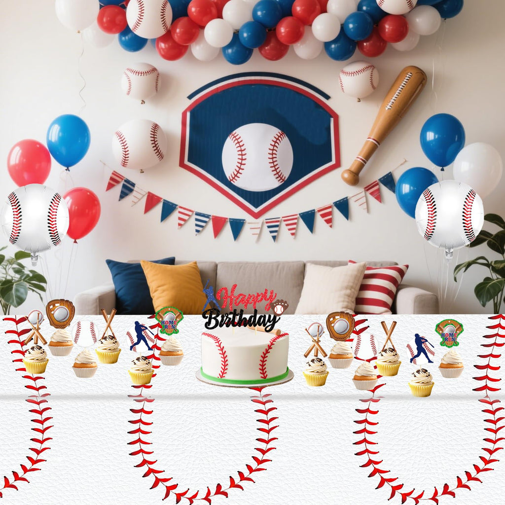 Oigco Baseball Tablecloths – 4-Pack Disposable Plastic Table Covers, 54 x 108 in, Baseball Party Decorations