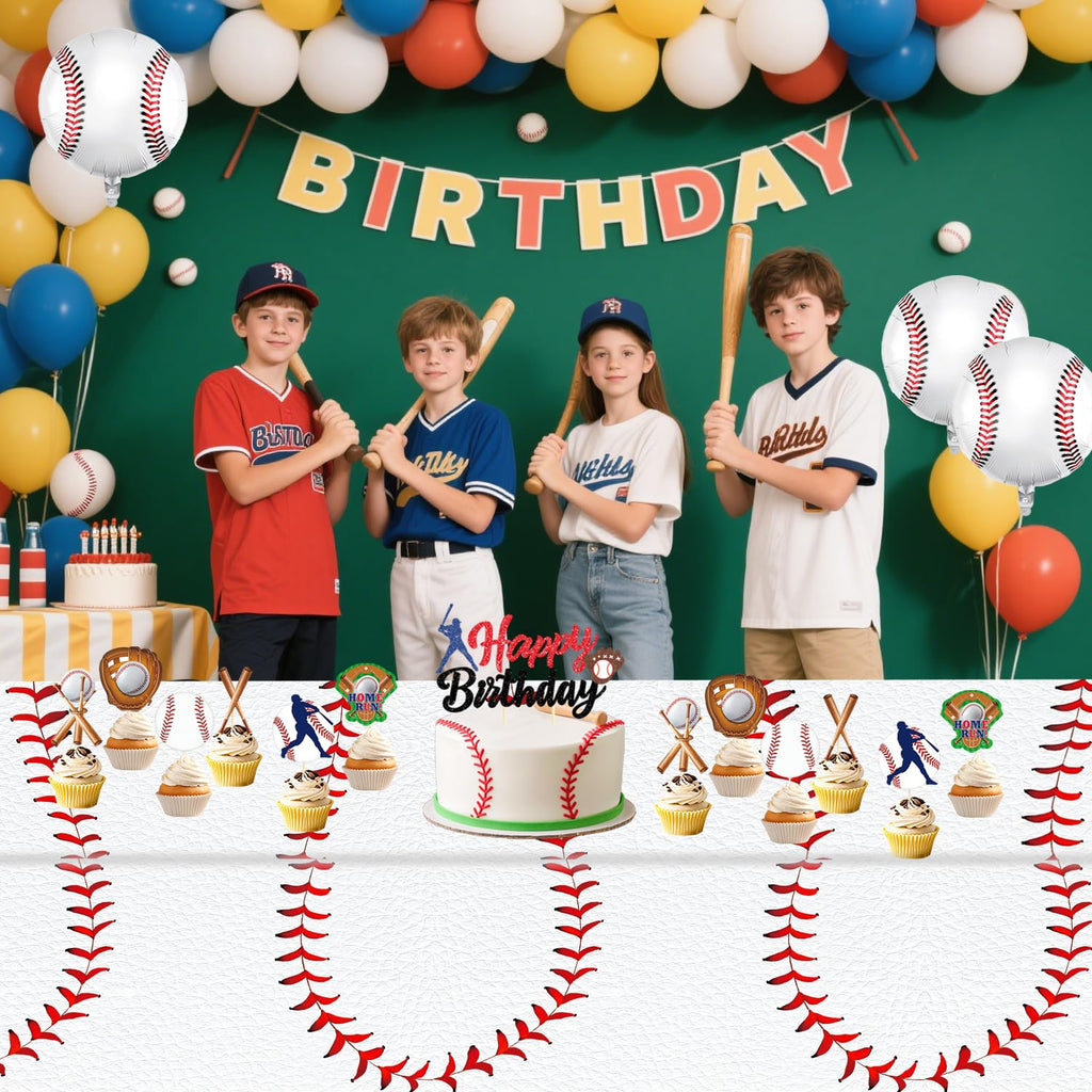 Oigco Baseball Tablecloths – 4-Pack Disposable Plastic Table Covers, 54 x 108 in, Baseball Party Decorations