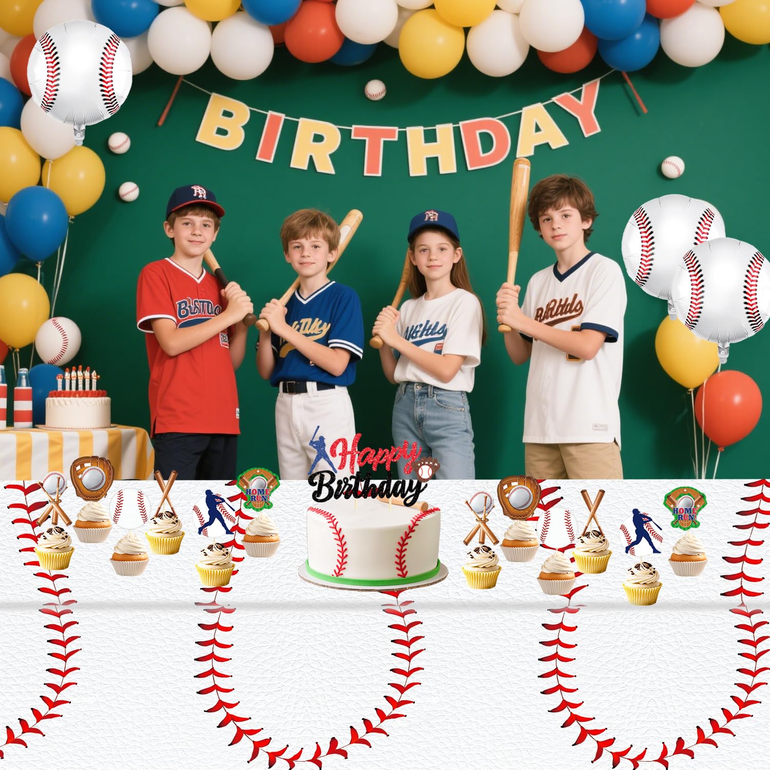 Oigco Baseball Tablecloths – 4-Pack Disposable Plastic Table Covers, 54 x 108 in, Baseball Party Decorations