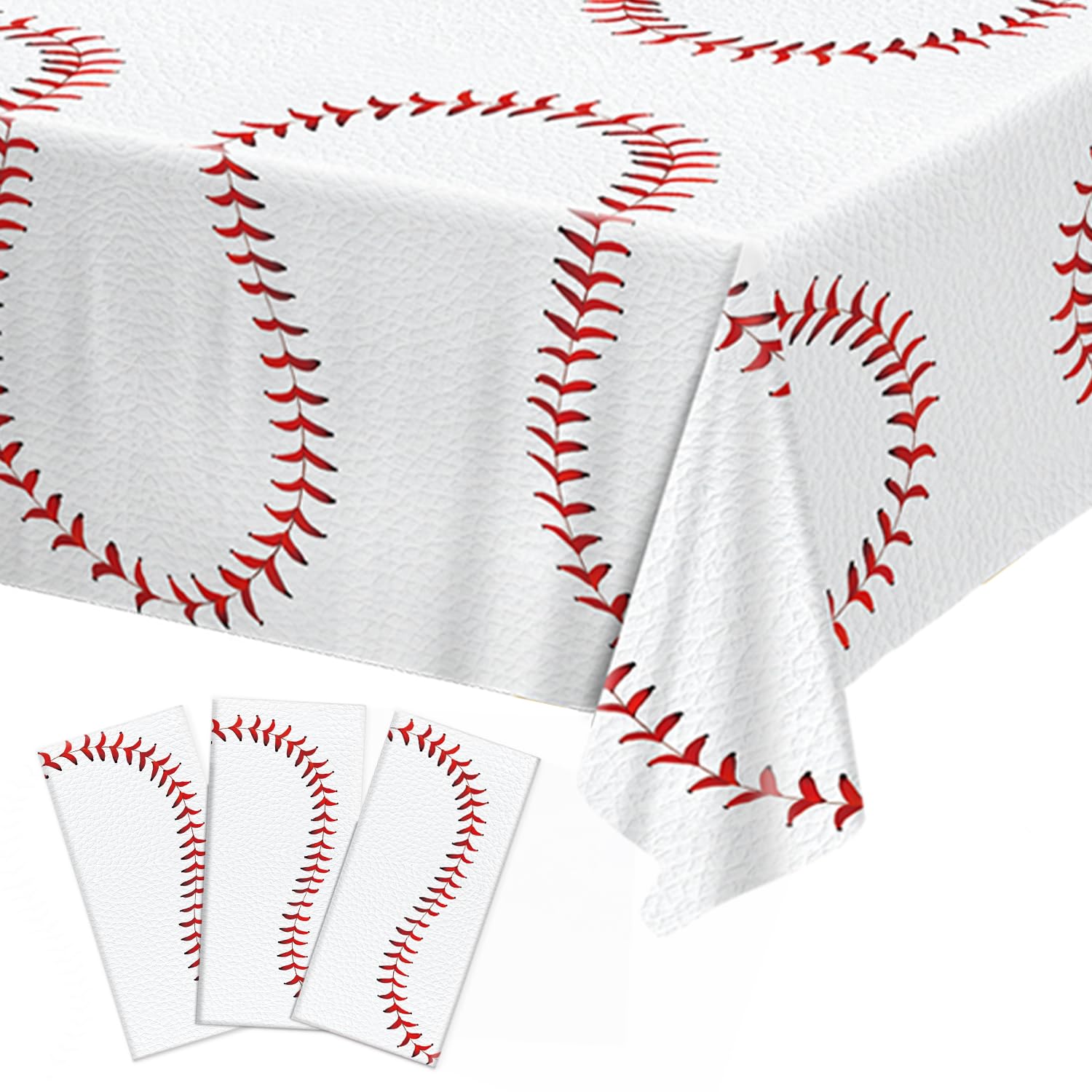 Oigco Baseball Tablecloths – 4-Pack Disposable Plastic Table Covers, 54 x 108 in, Baseball Party Decorations