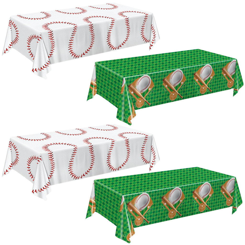 Oigco Baseball Tablecloths 4-Pack - 54 x 108 in Disposable Plastic Covers