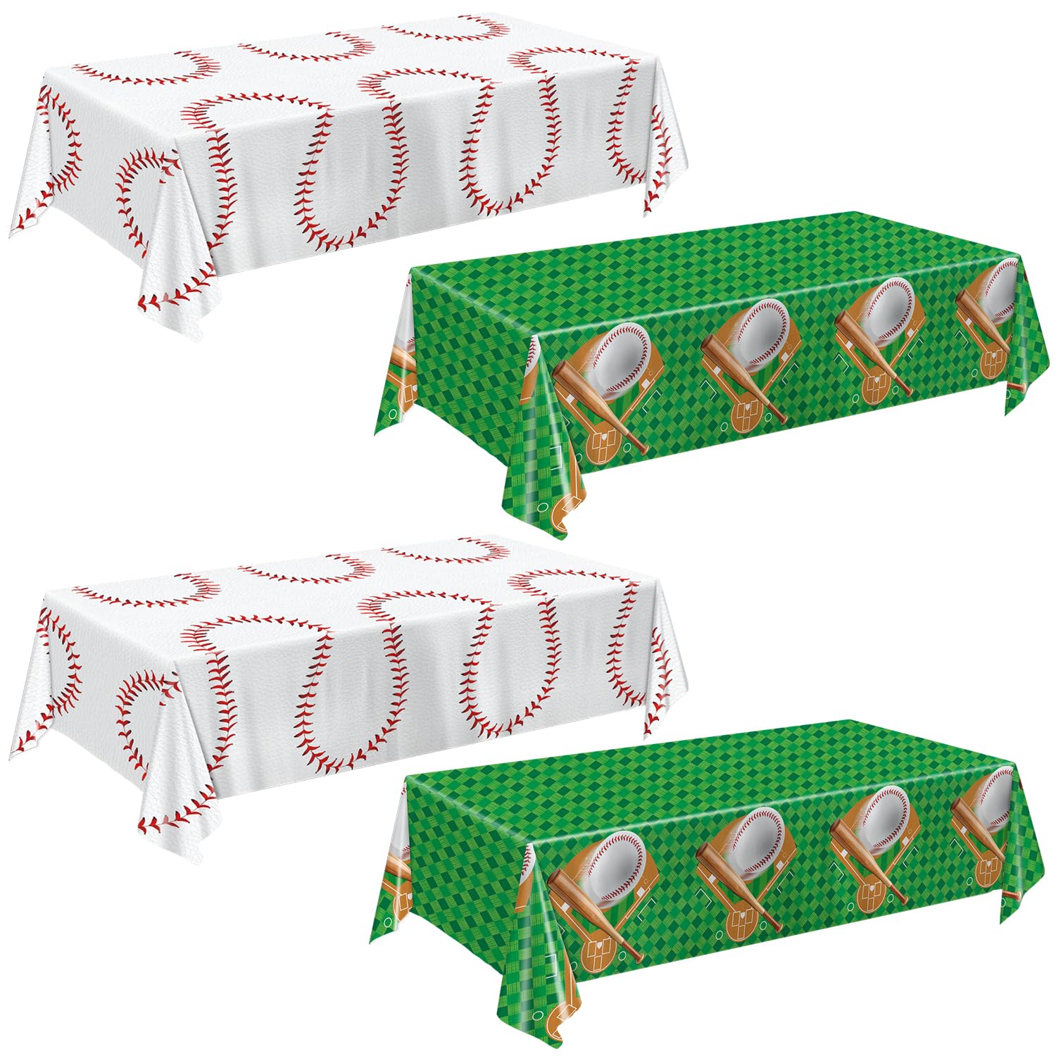 Oigco Baseball Tablecloths 4-Pack - 54 x 108 in Disposable Plastic Covers