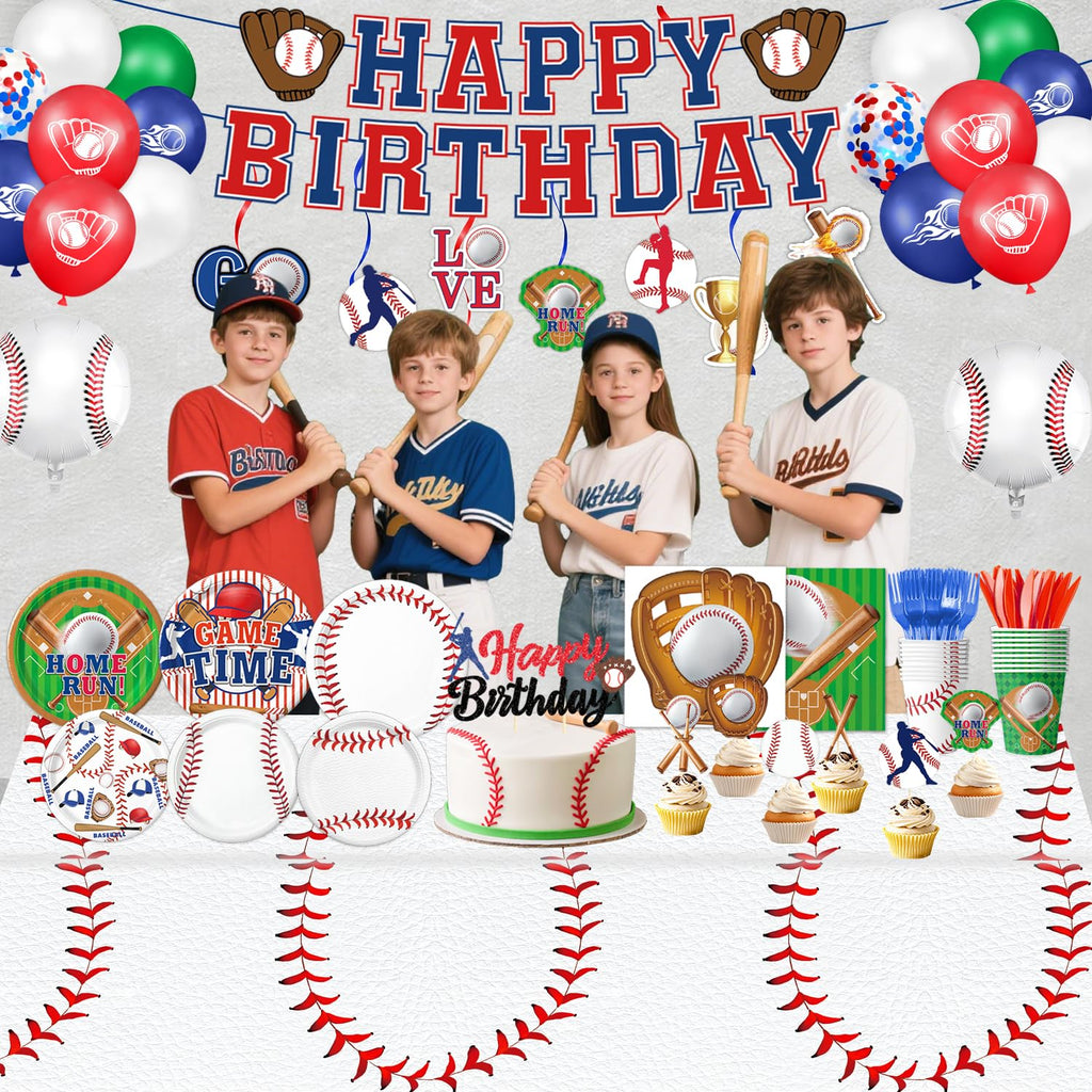 Oigco Baseball Tablecloths – 4-Pack Disposable Plastic Table Covers, 54 x 108 in, Baseball Party Decorations