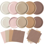 Oigco 60 PCS Brown Boho Plates & Napkins — Gradient Tableware for Baby Showers, Birthdays & Weddings