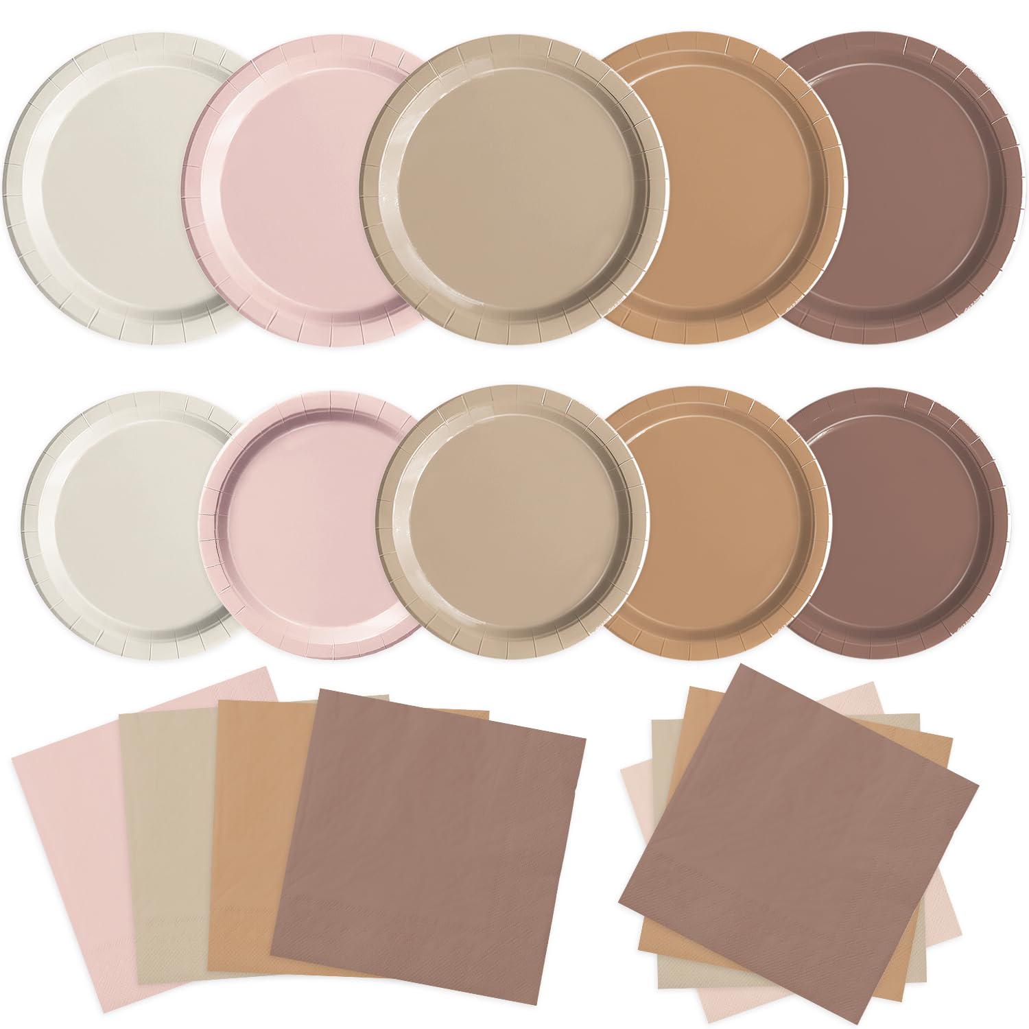 Oigco 60 PCS Brown Boho Plates & Napkins — Gradient Tableware for Baby Showers, Birthdays & Weddings