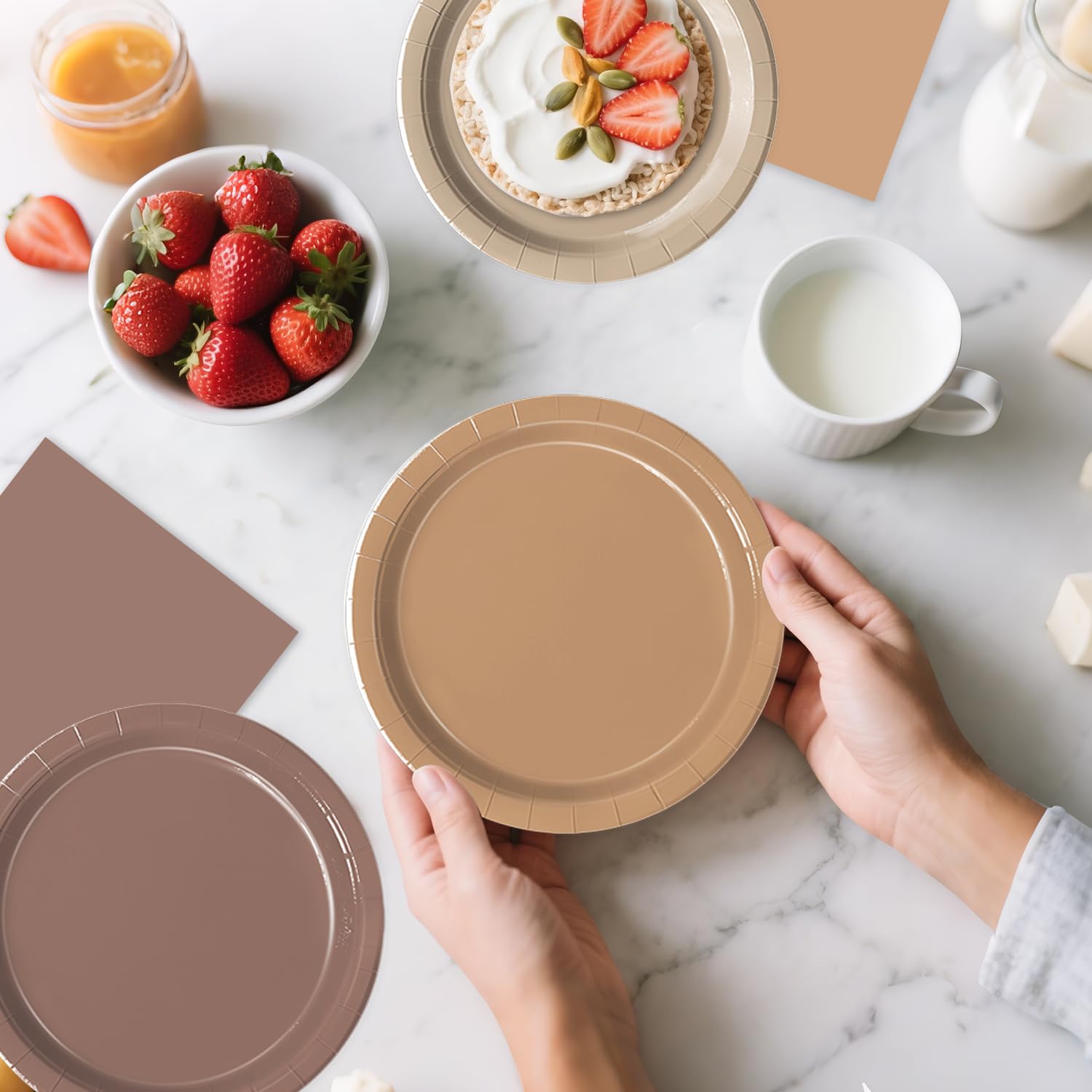 Oigco 60 PCS Brown Boho Plates & Napkins — Gradient Tableware for Baby Showers, Birthdays & Weddings