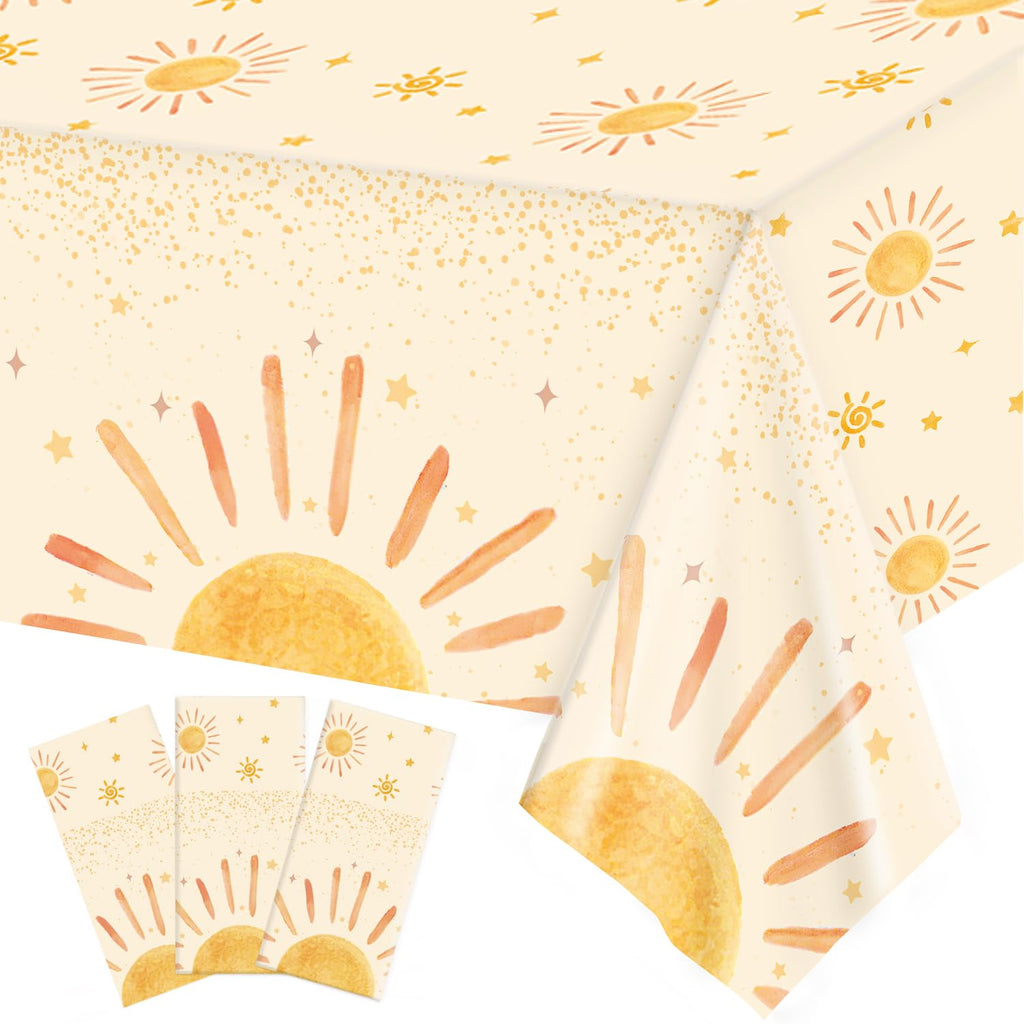 Oigco 3Pcs Boho Sun Tablecloths – 54 x 108 in Disposable Party Decor