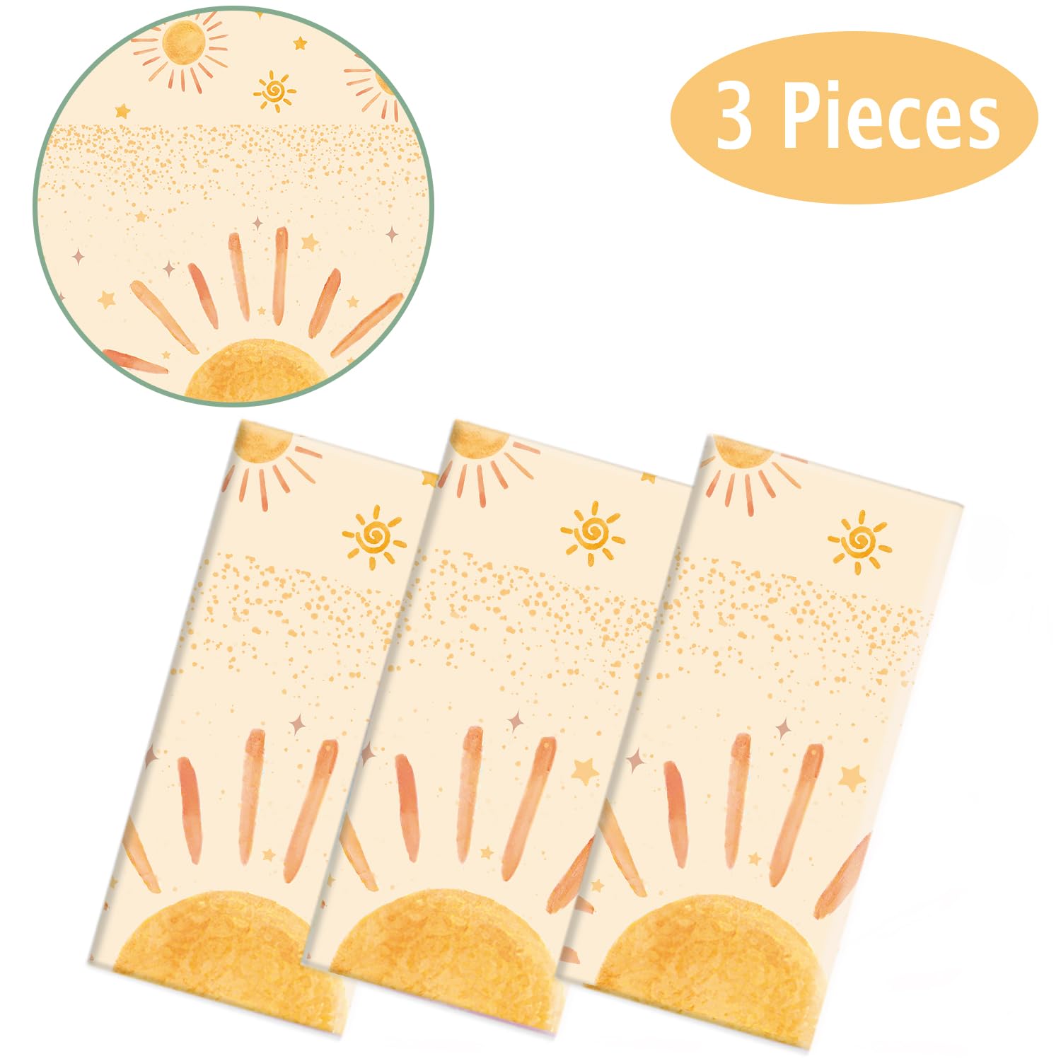 Oigco 3Pcs Boho Sun Tablecloths – 54 x 108 in Disposable Party Decor