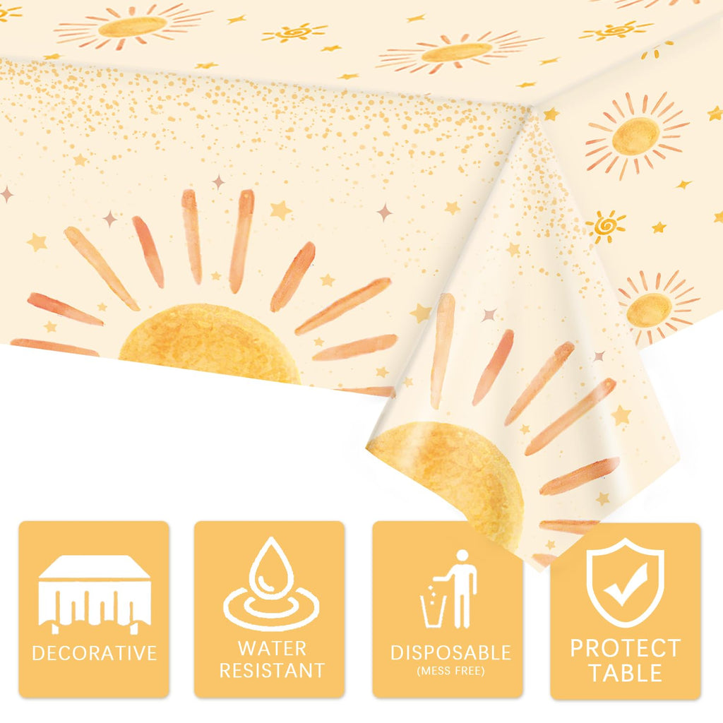 Oigco 3Pcs Boho Sun Tablecloths – 54 x 108 in Disposable Party Decor