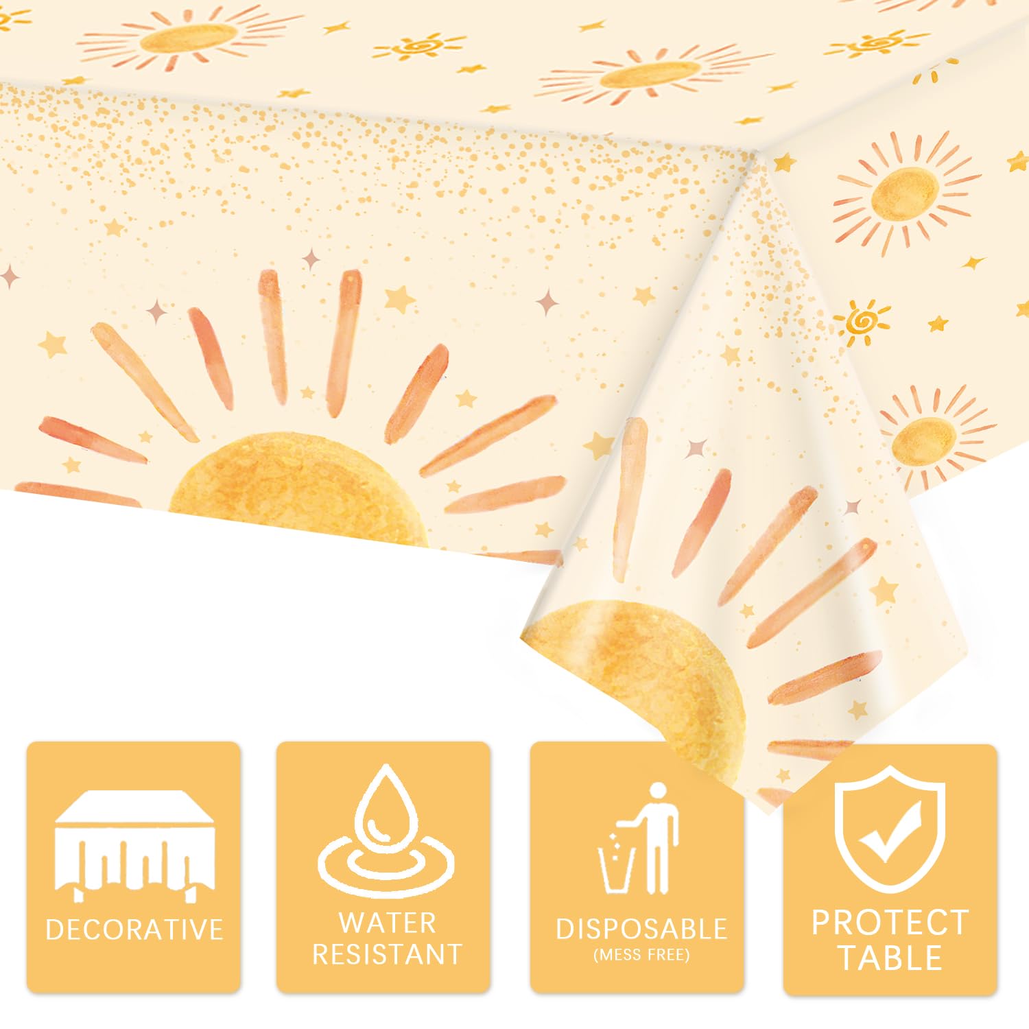 Oigco 3Pcs Boho Sun Tablecloths – 54 x 108 in Disposable Party Decor