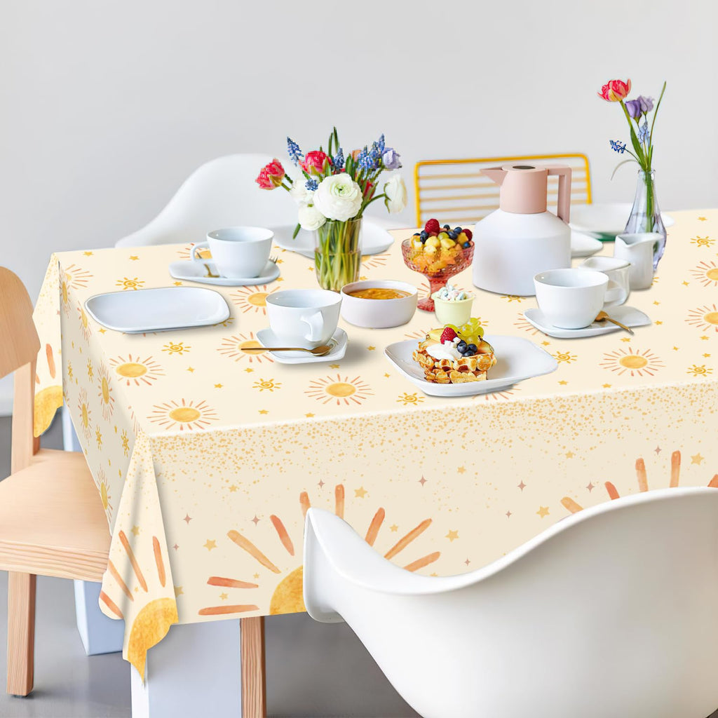 Oigco 3Pcs Boho Sun Tablecloths – 54 x 108 in Disposable Party Decor