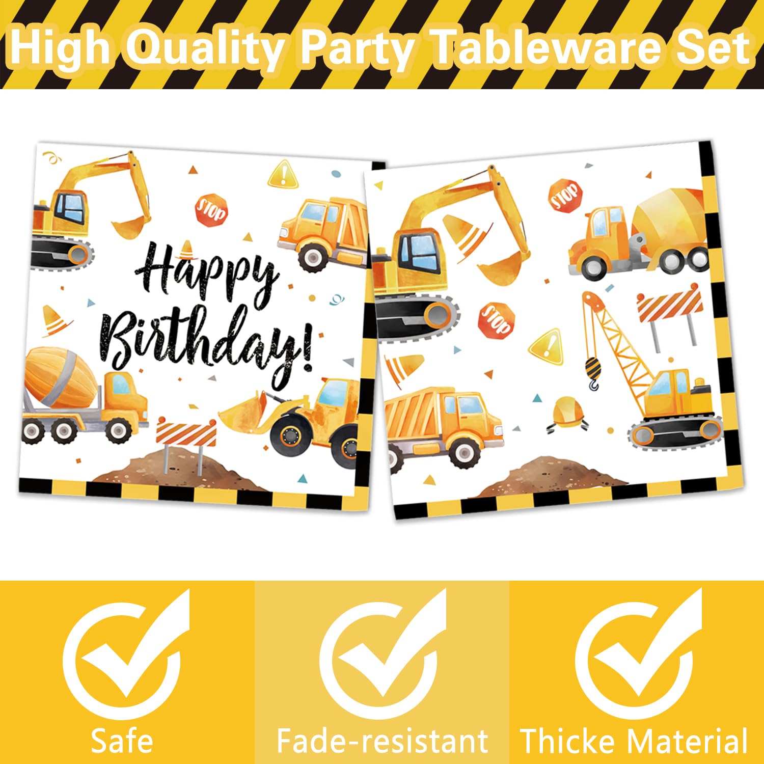 Oigco Construction Birthday Party Supplies – Plates, Cups, Napkins & Cutlery for 24 Guests