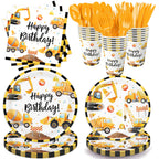 Oigco Construction Birthday Party Supplies – Plates, Cups, Napkins & Cutlery for 24 Guests